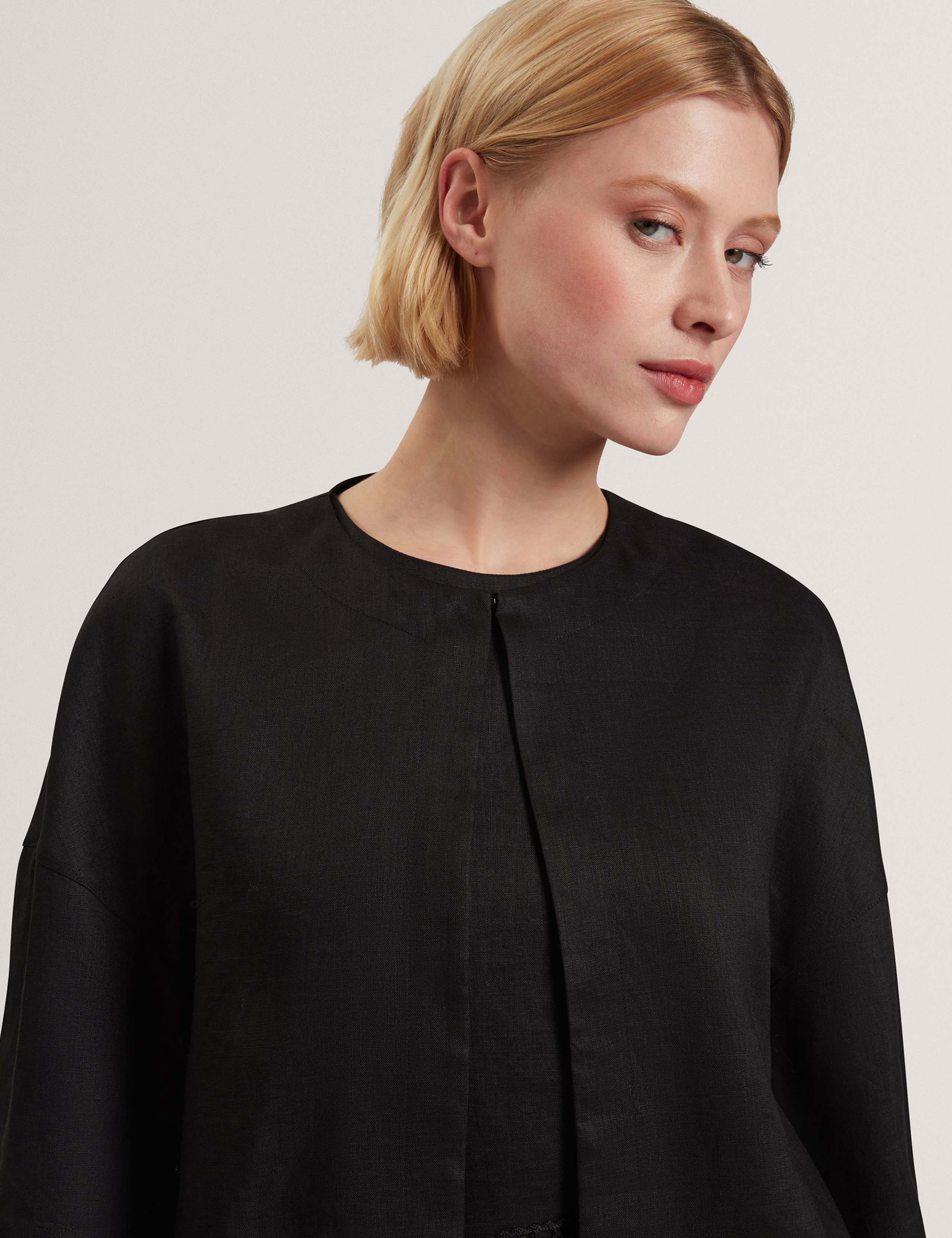 Pure Linen Round Neck Cropped Shirt 4 of 6