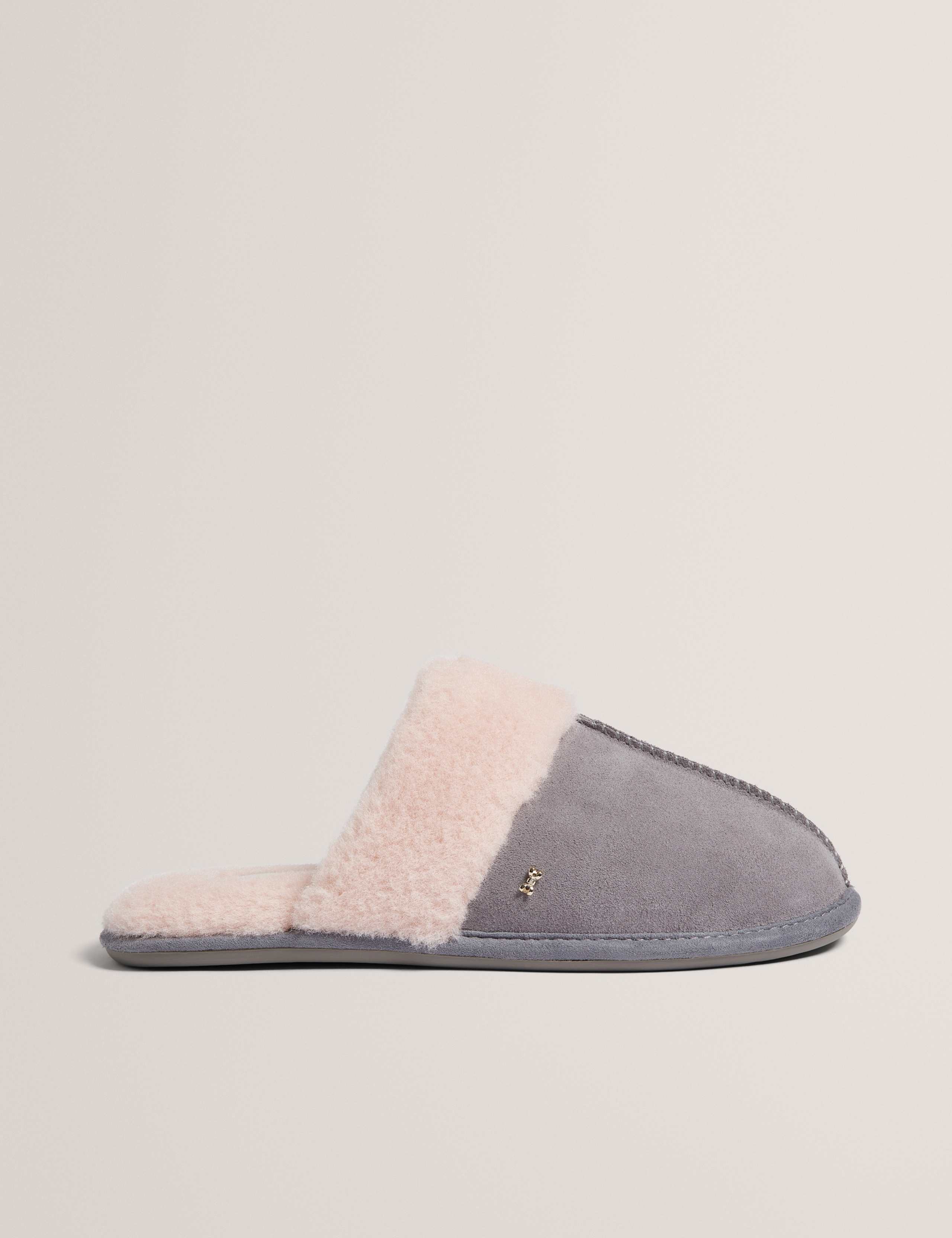 Suede Faux Fur Lined Mule Slippers 2 of 5