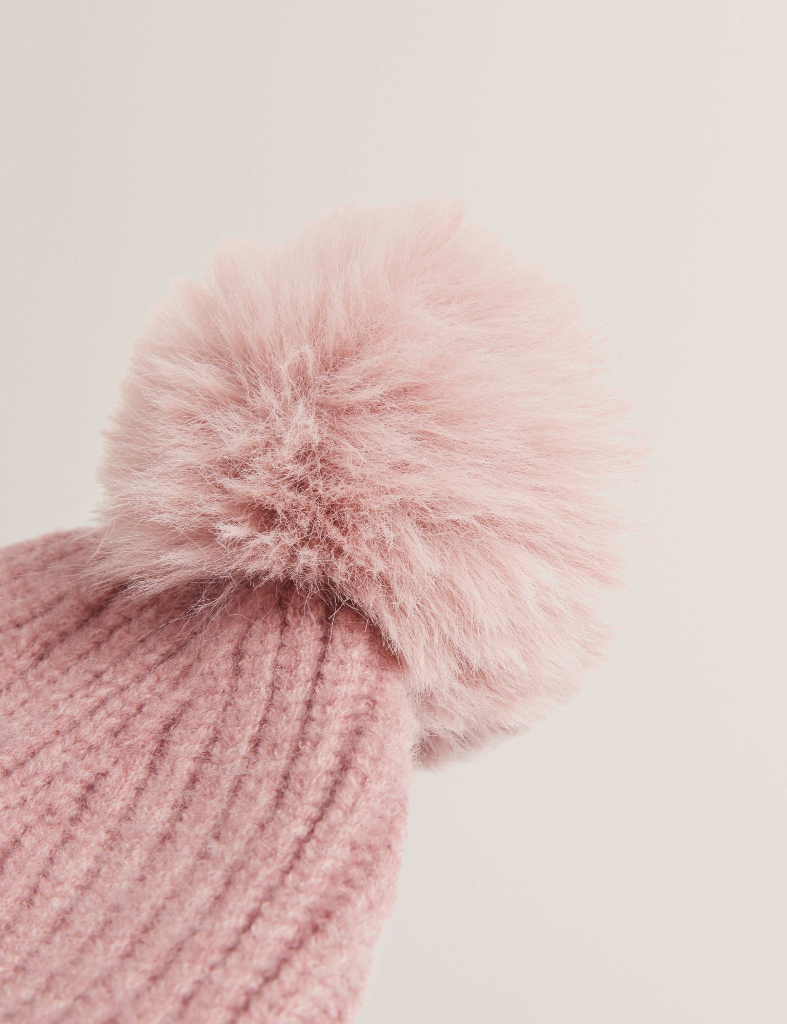 Knitted Faux Fur Pom Beanie Hat 2 of 3