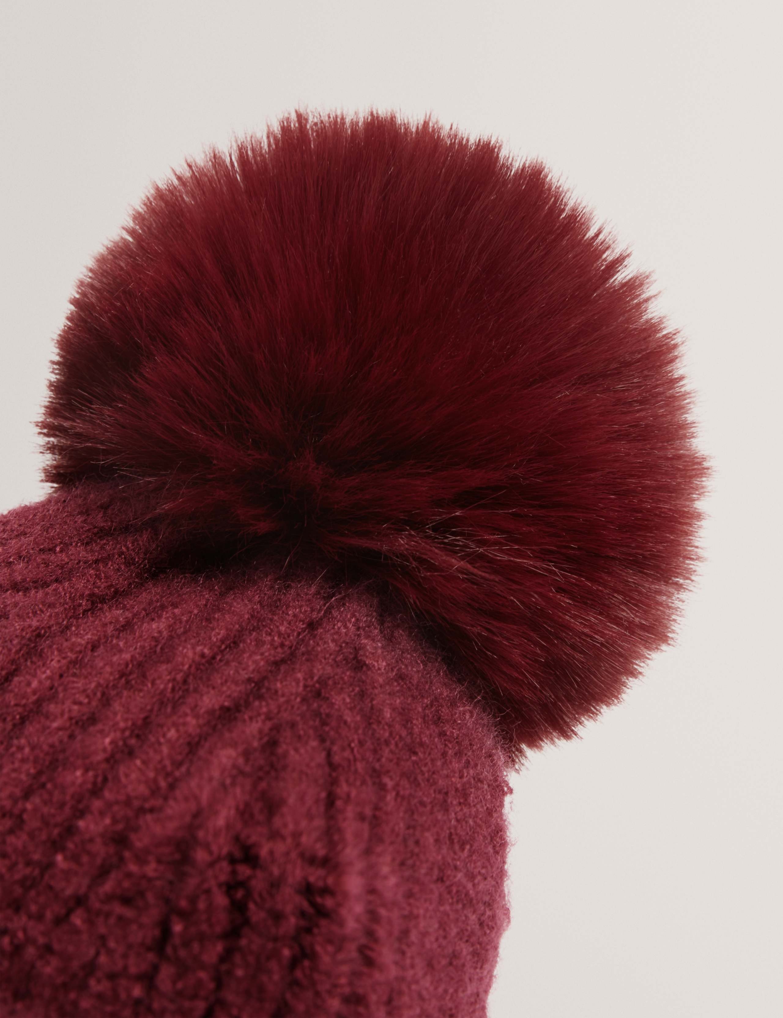Knitted Faux Fur Pom Beanie Hat 3 of 4