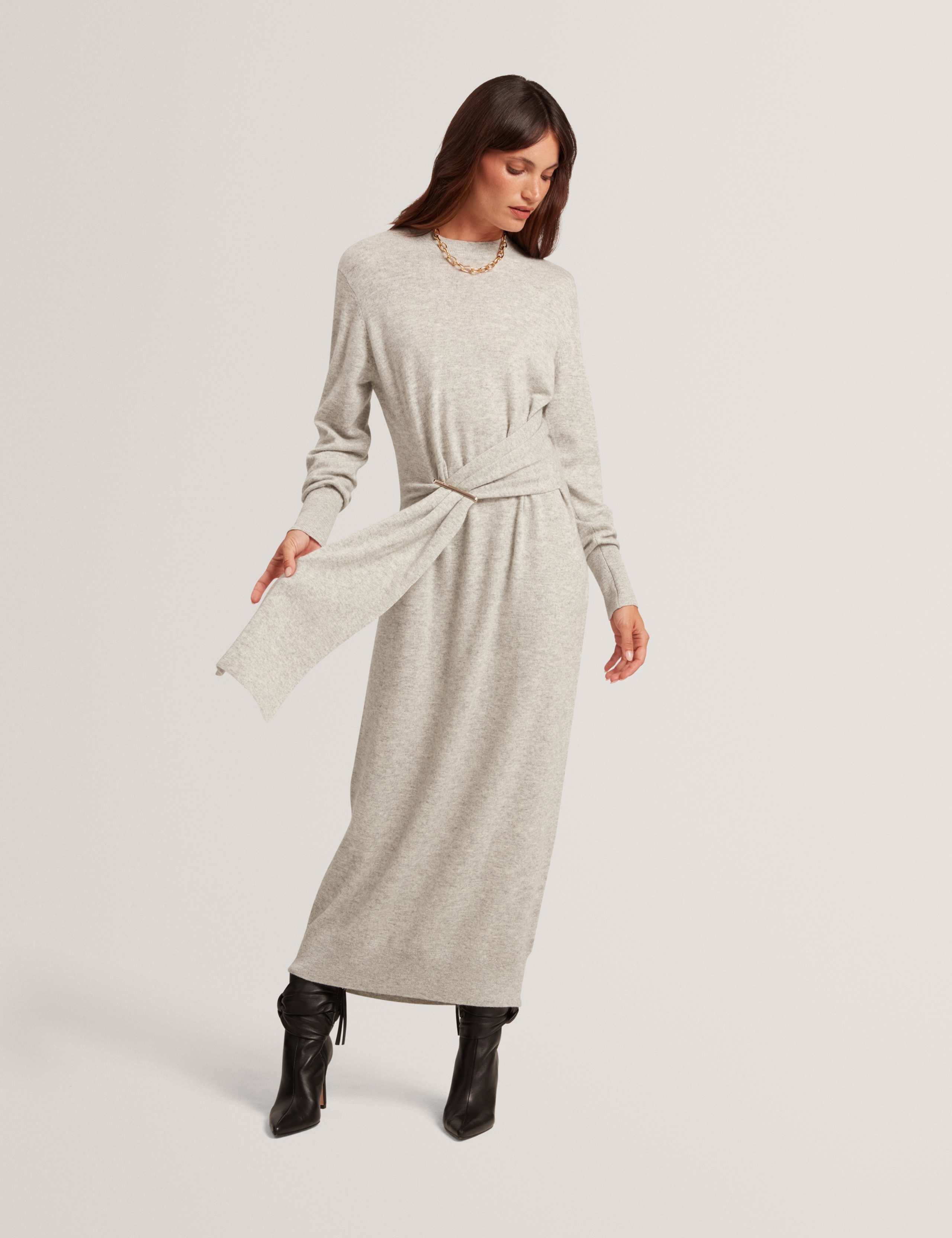 Wool Blend Drape Detail Midi Jumper Dress 1 of 7