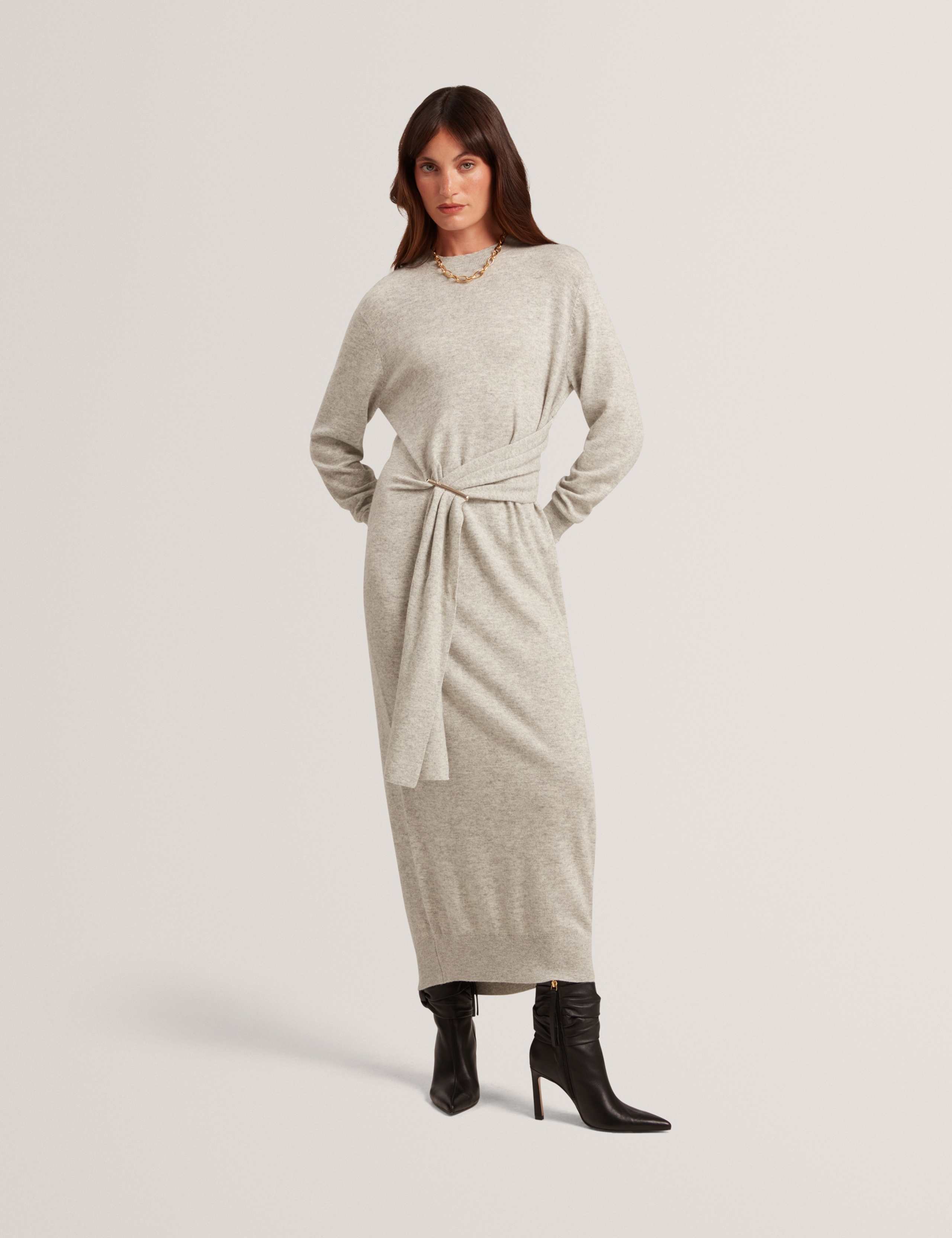 Wool Blend Drape Detail Midi Jumper Dress 5 of 7