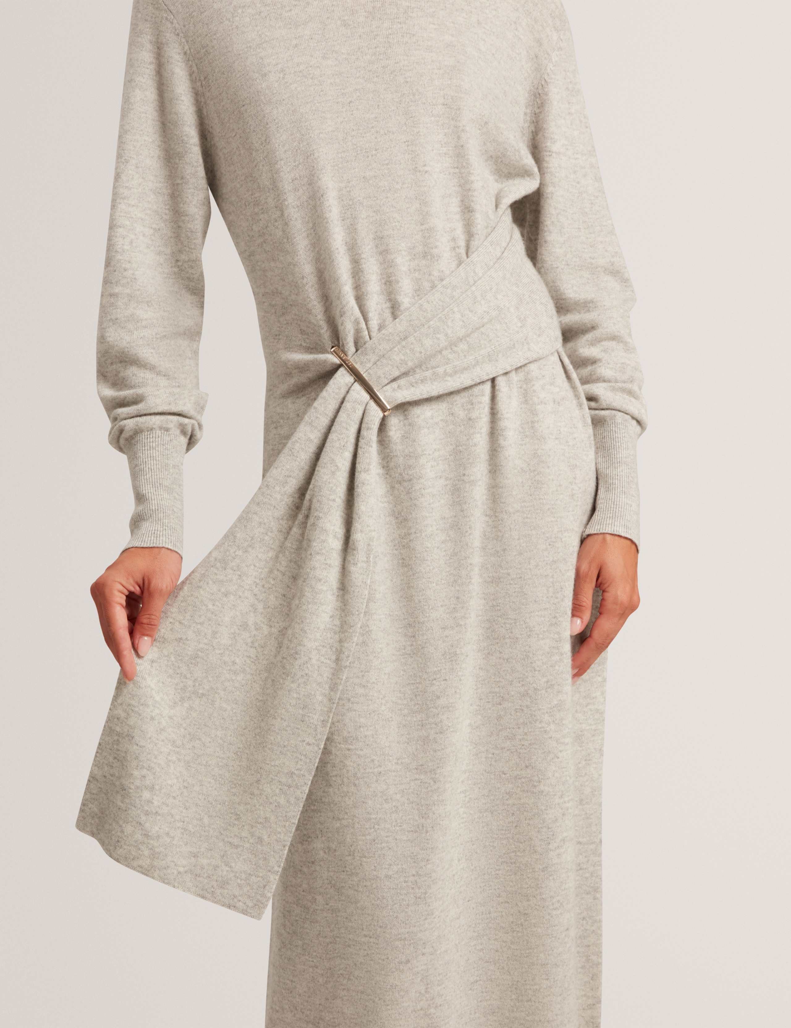 Wool Blend Drape Detail Midi Jumper Dress 6 of 7