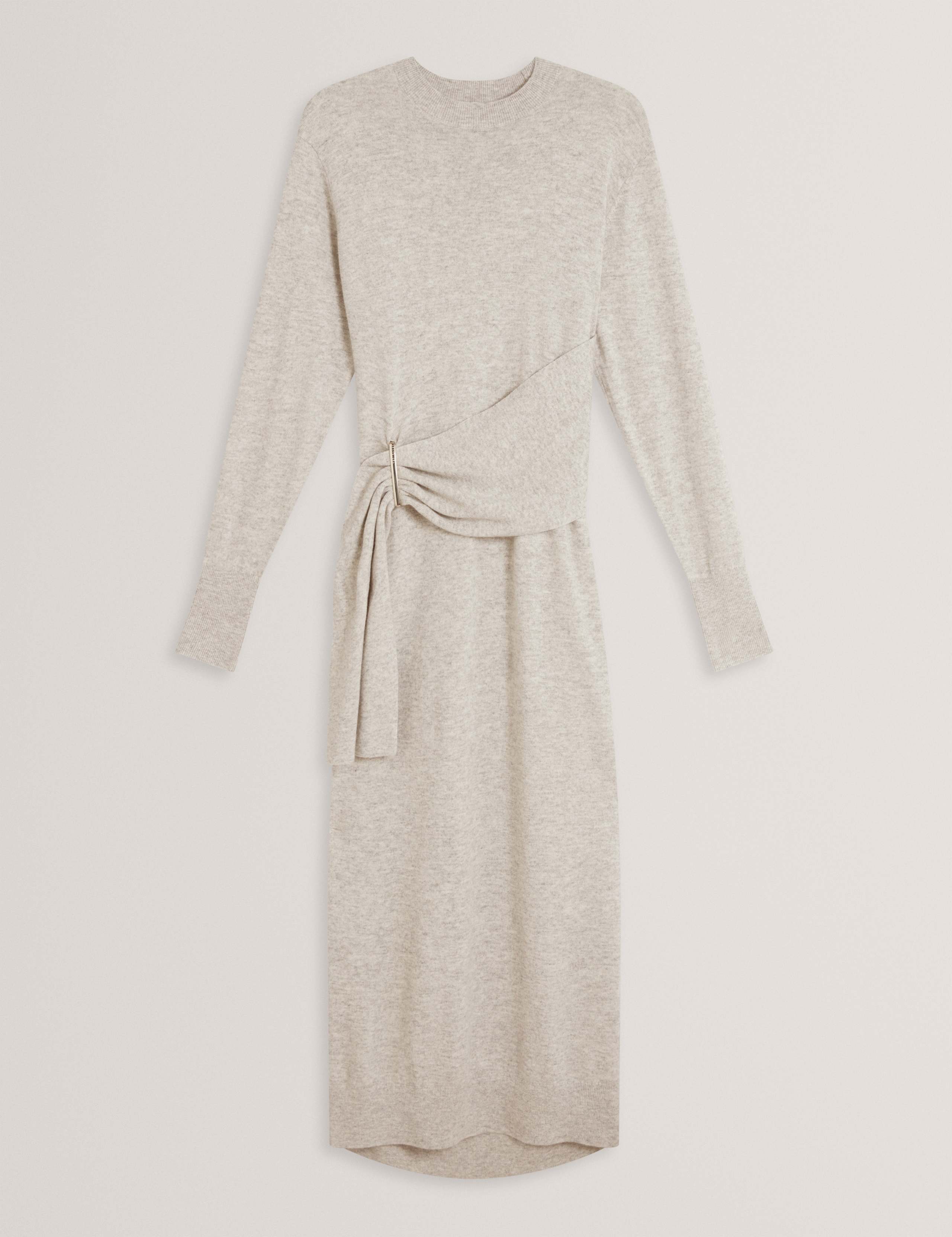 Wool Blend Drape Detail Midi Jumper Dress 2 of 7