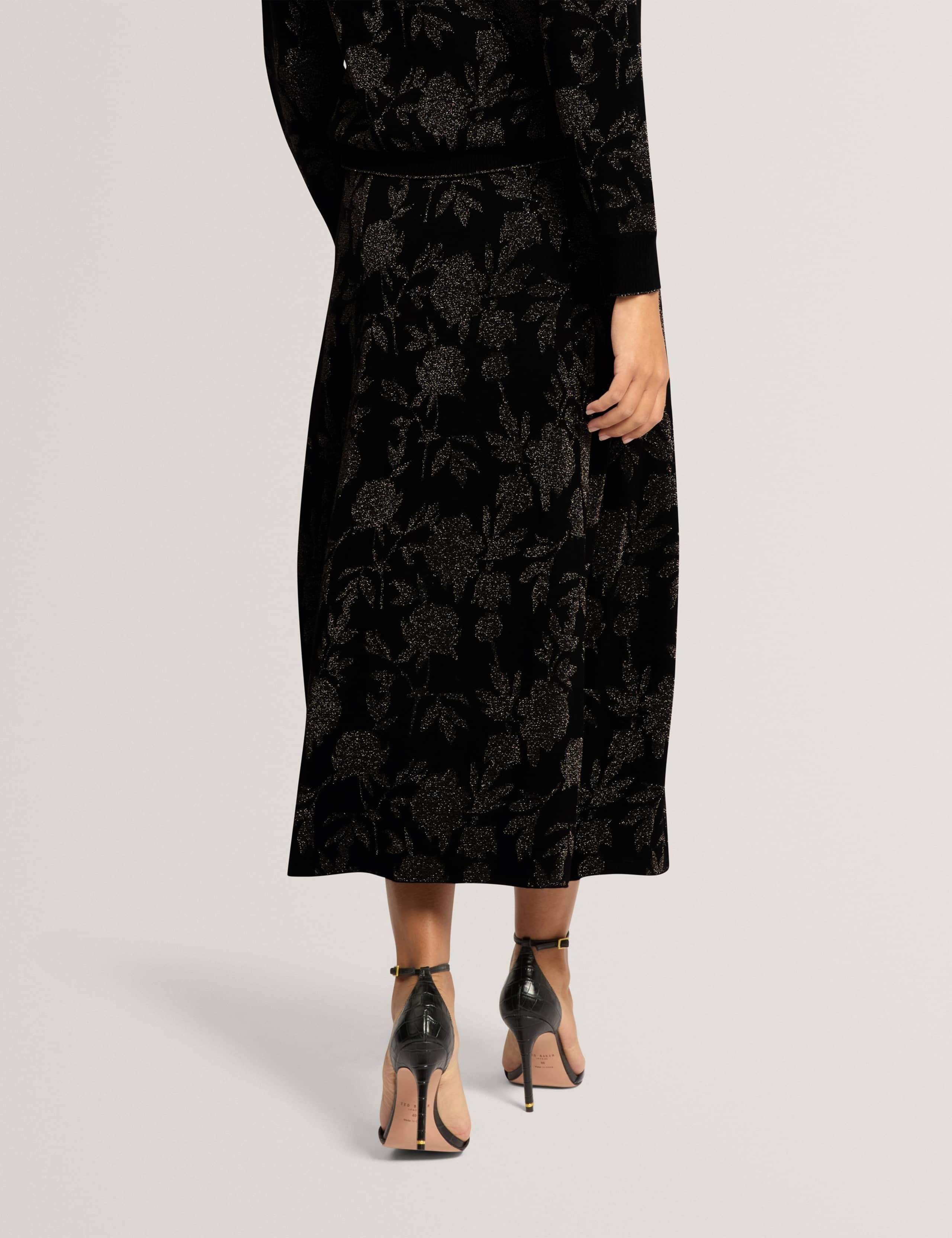 Wool Rich Jacquard Floral Midi A-Line Skirt 4 of 7
