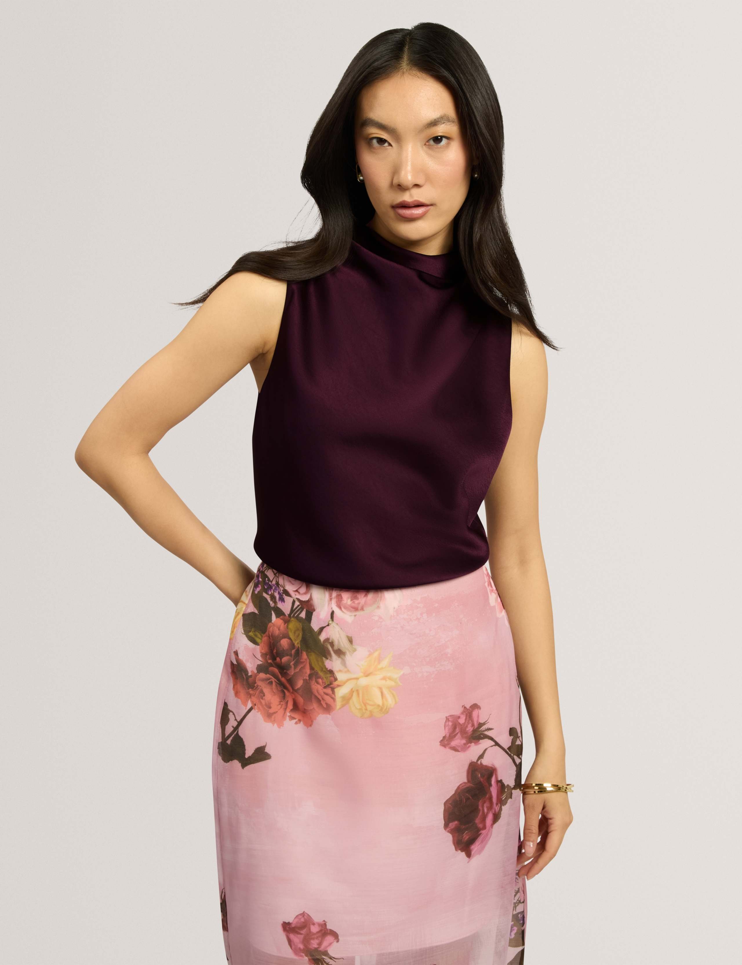 Cotton Rich Draped Cowl Neck Top 1 of 7