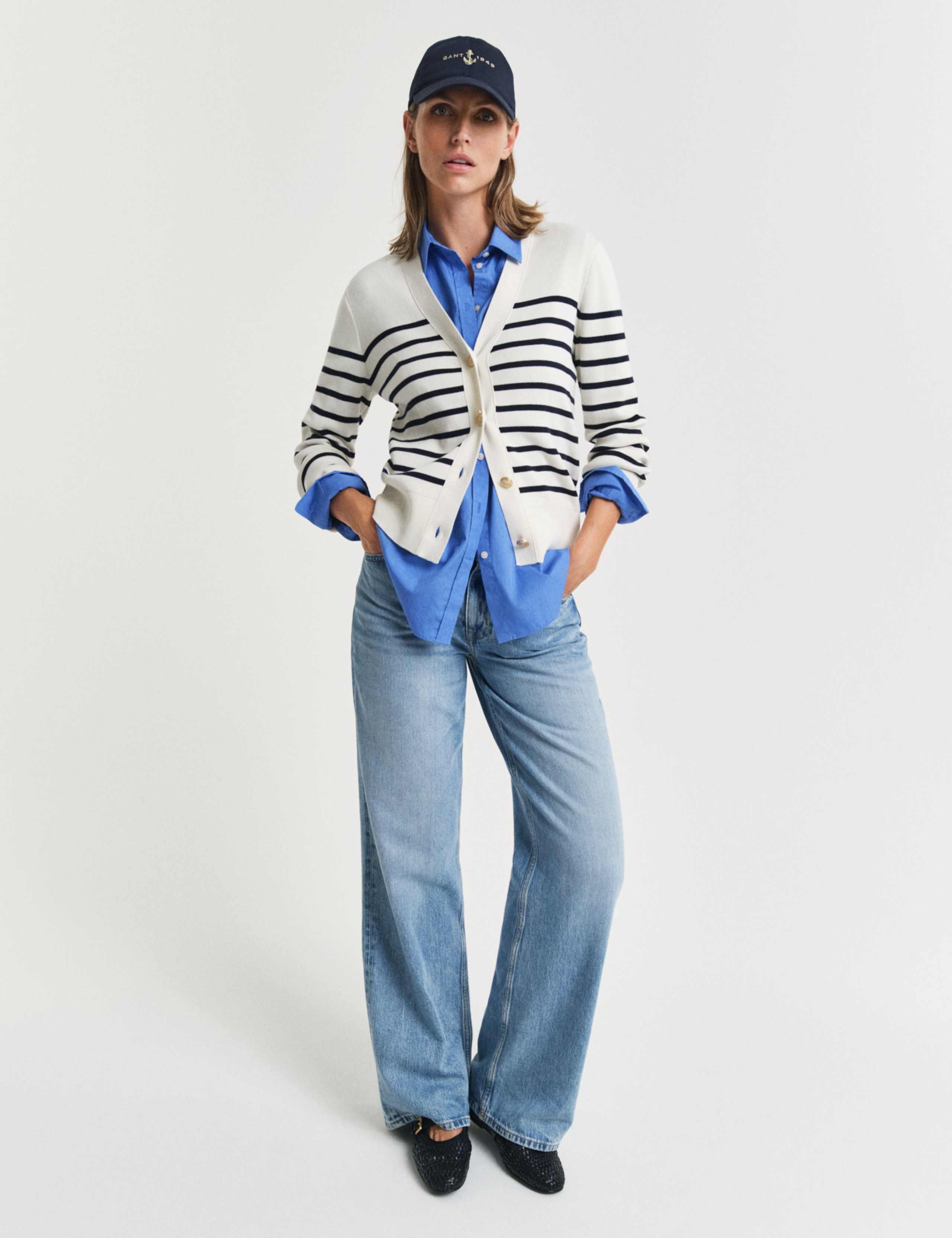 Pure Cotton Striped V-Neck Cardigan 2 of 5