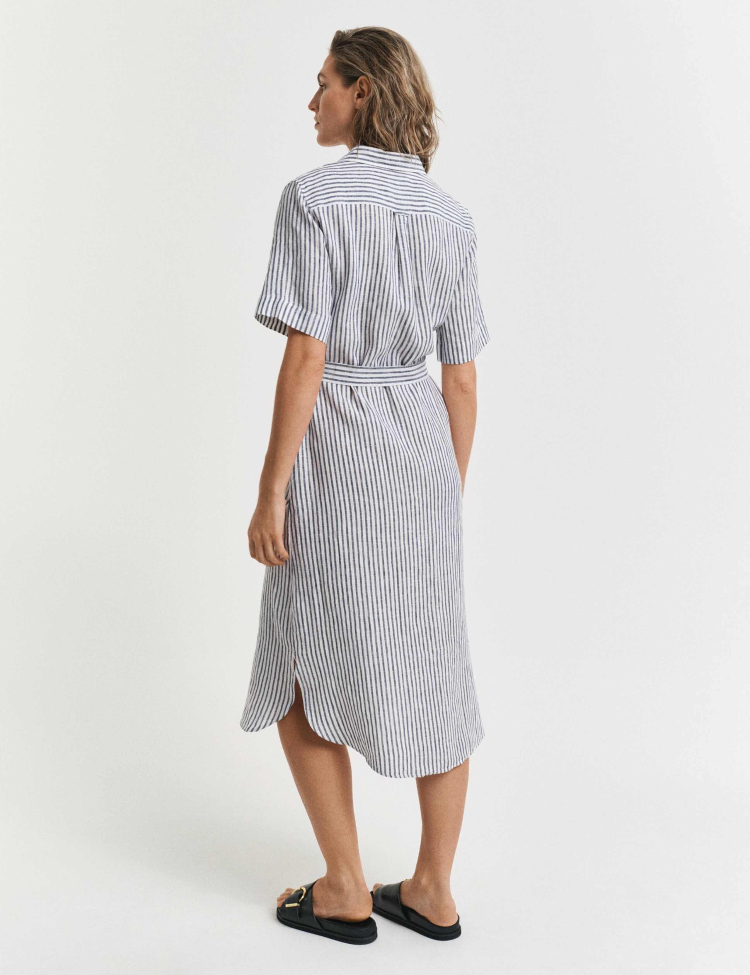 Pure Linen Striped Knee Length Shirt Dress 3 of 4