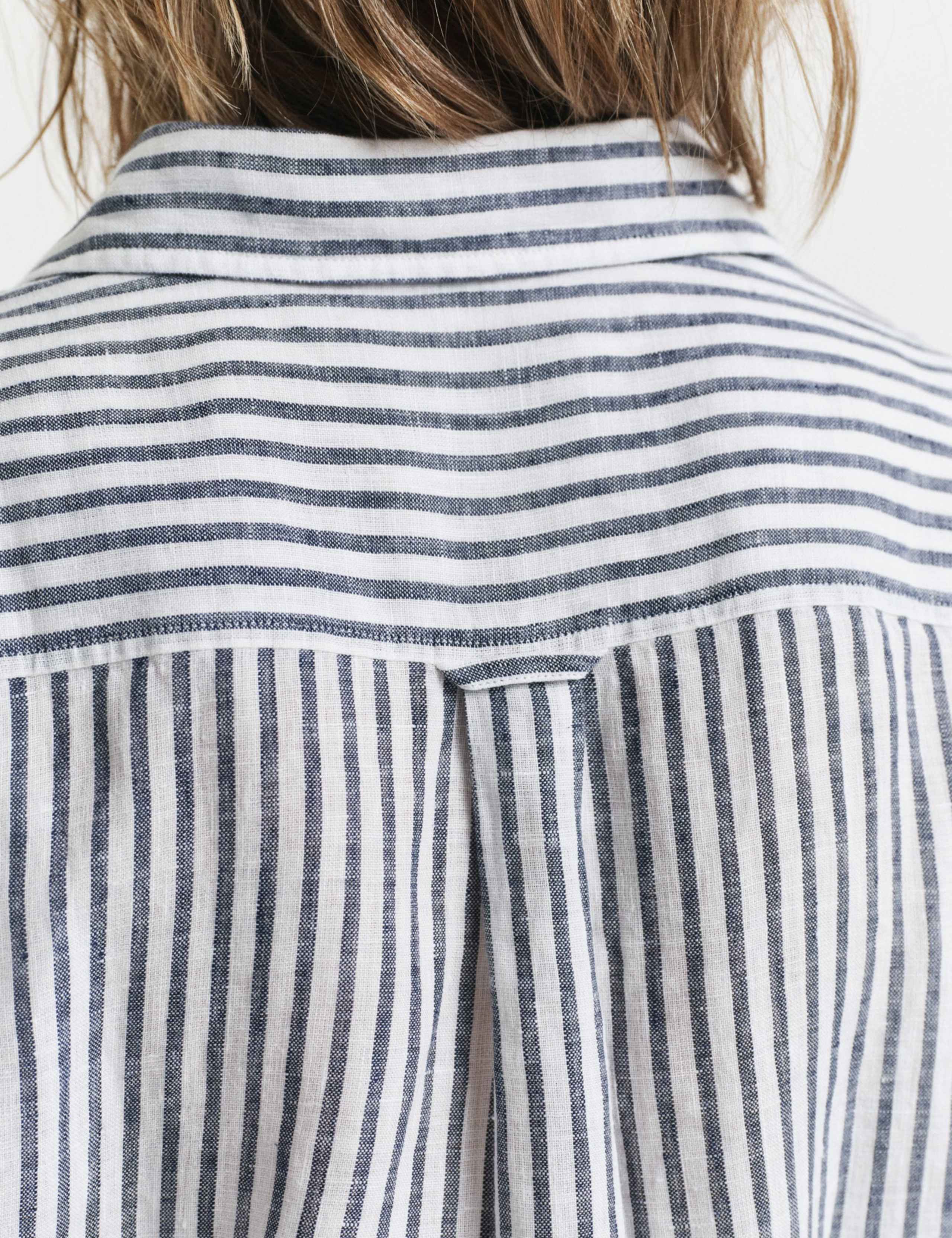 Pure Linen Striped Knee Length Shirt Dress 4 of 4