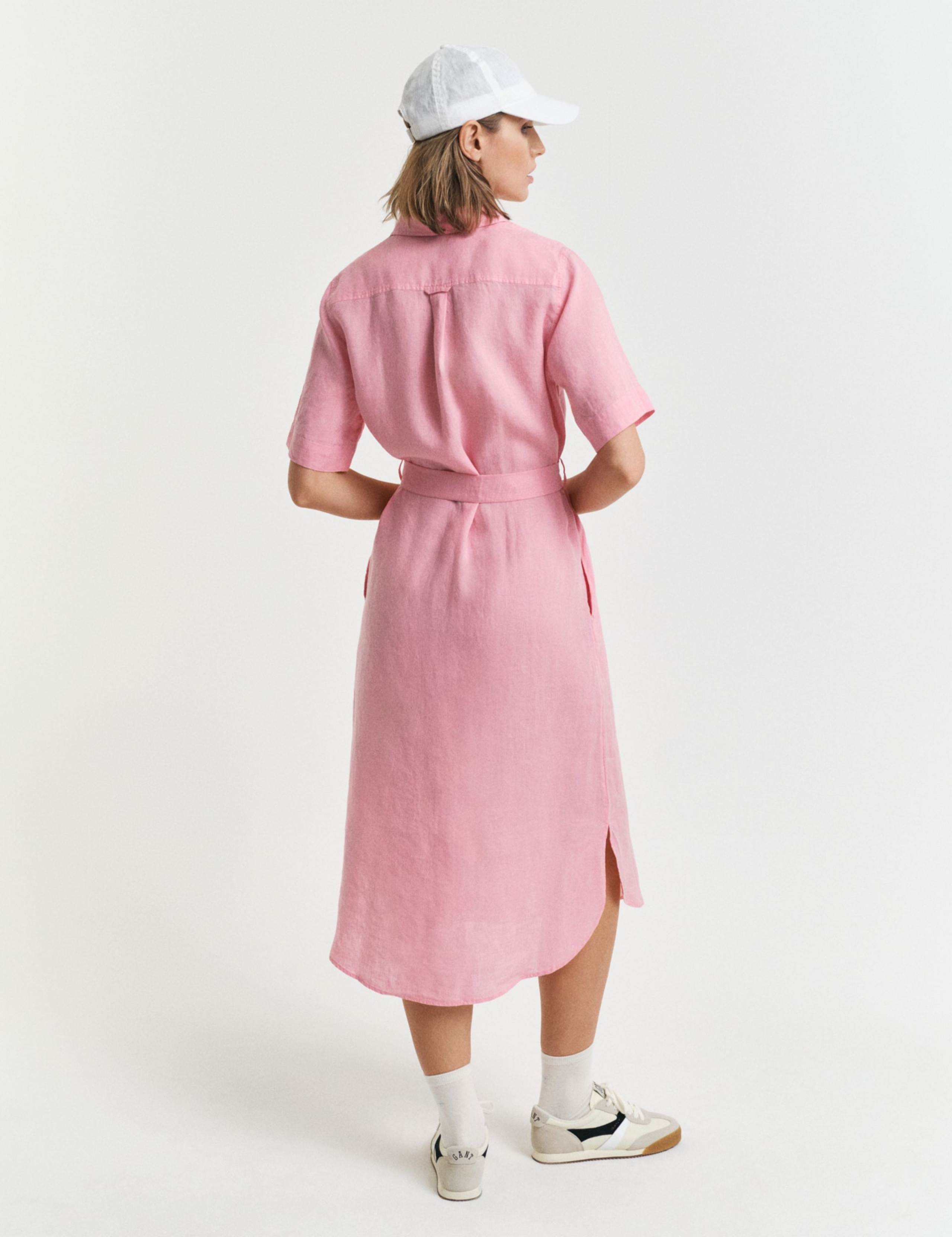Pure Linen Belted Knee Length Shirt Dress 4 of 5