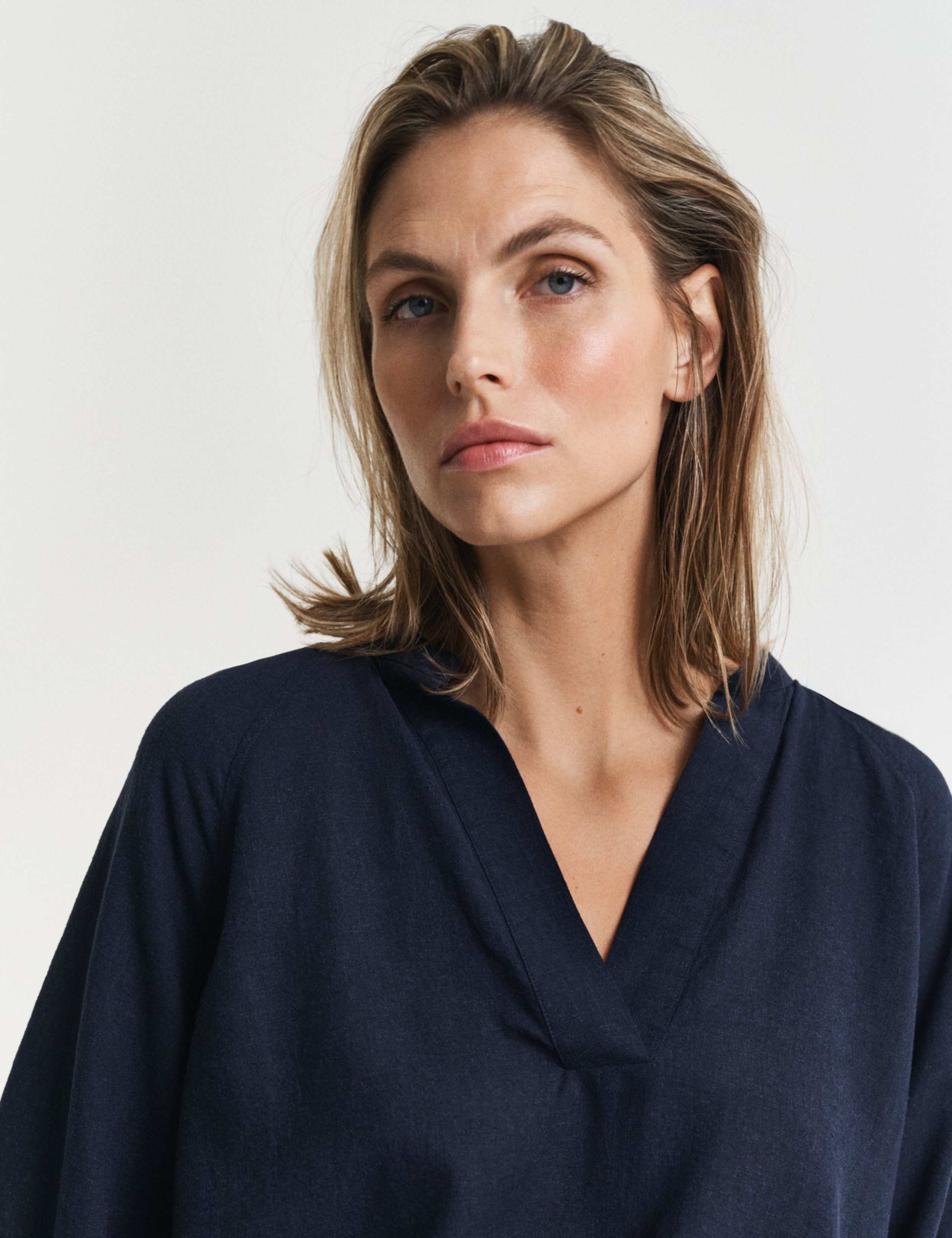 Linen Blend Notch Neck Stand Collar Blouse 4 of 4