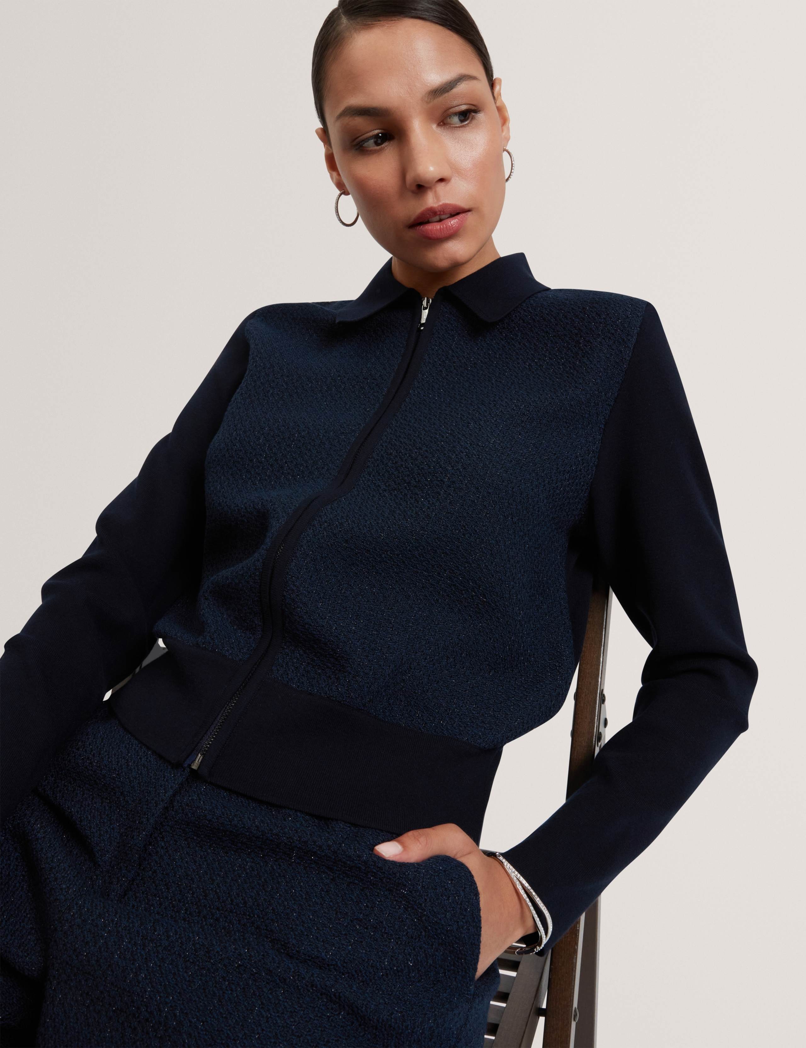 Metallic Collared Zip Up Cardigan 5 of 7