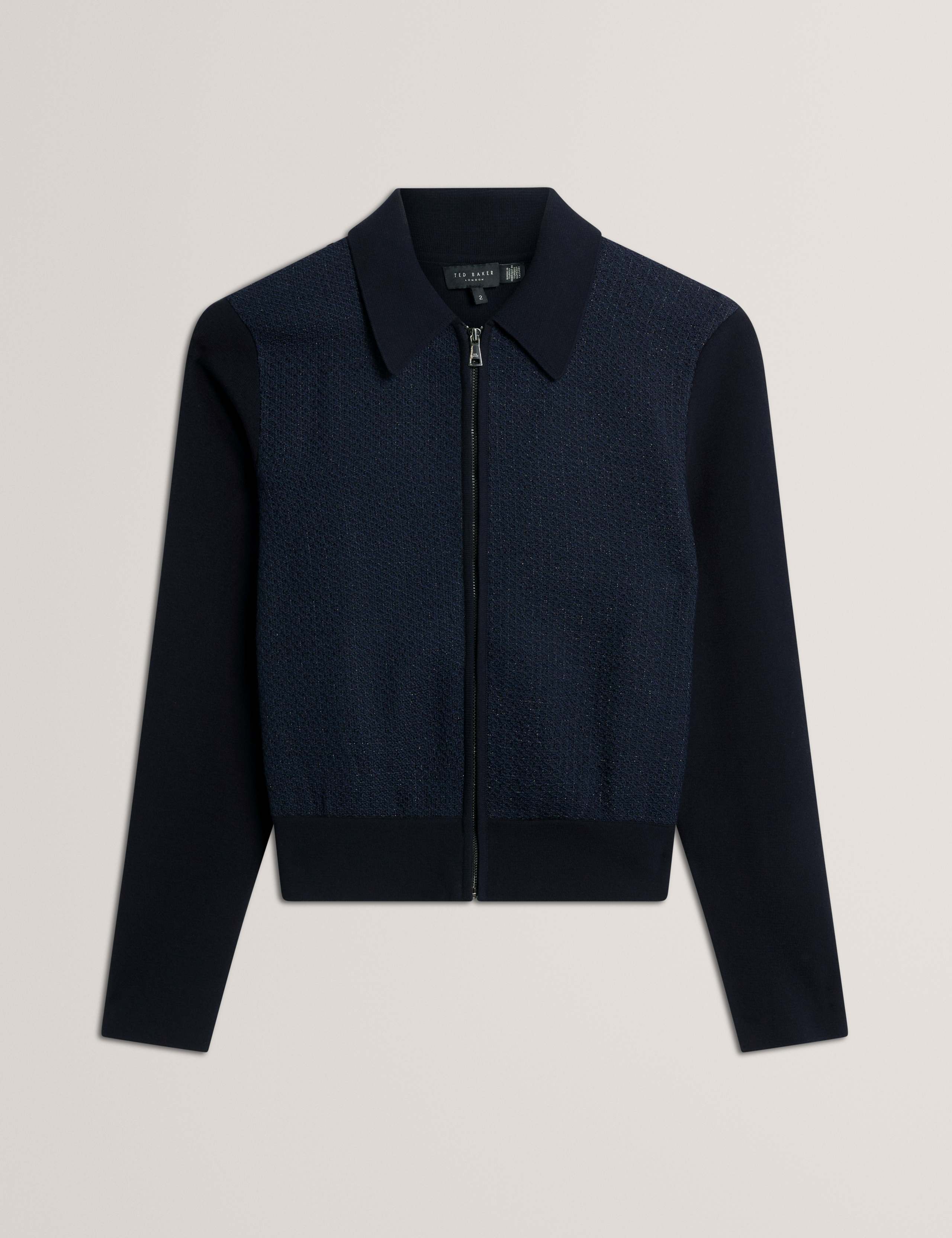 Metallic Collared Zip Up Cardigan 2 of 7