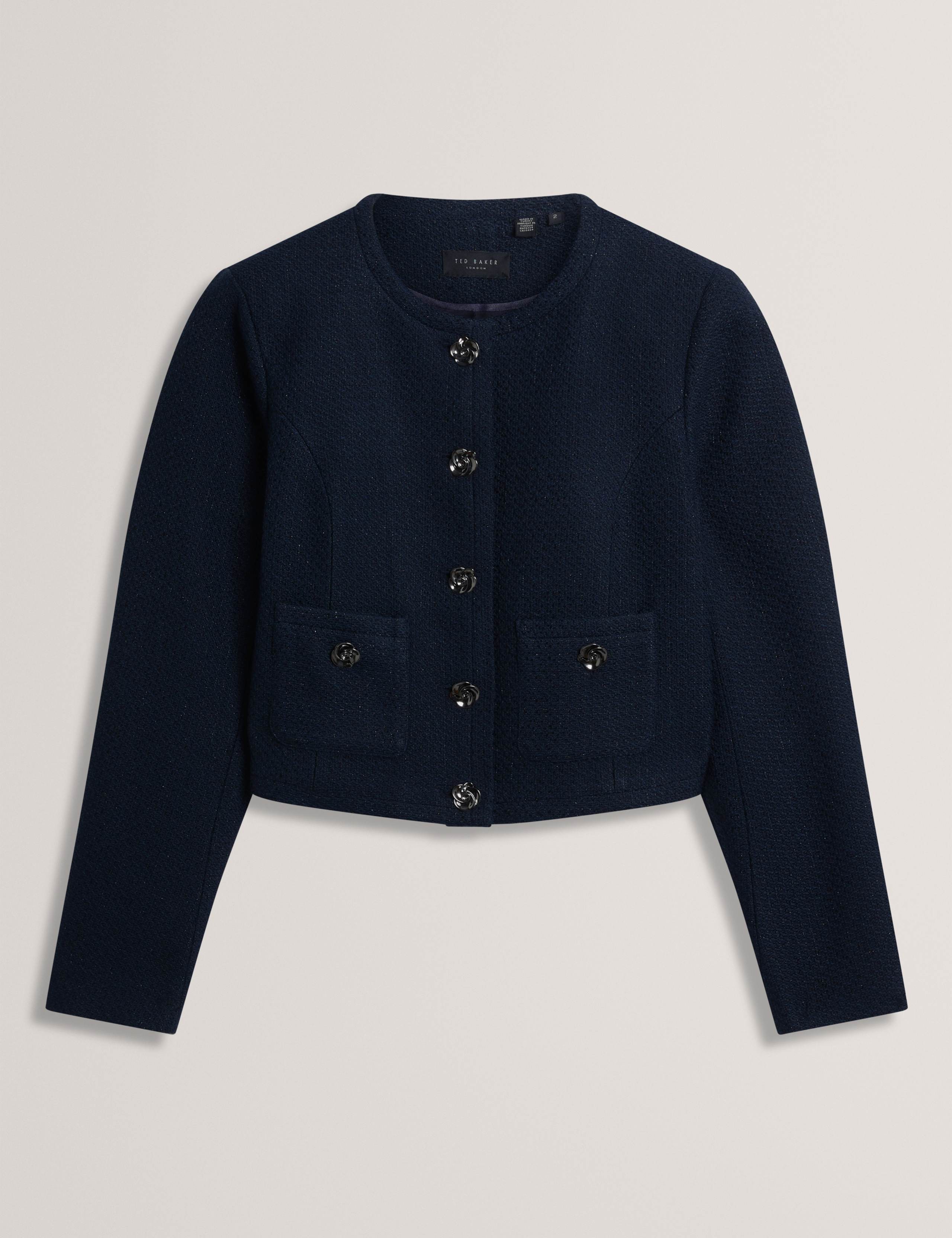 Bouclé Collarless Cropped Tailored Jacket 2 of 7