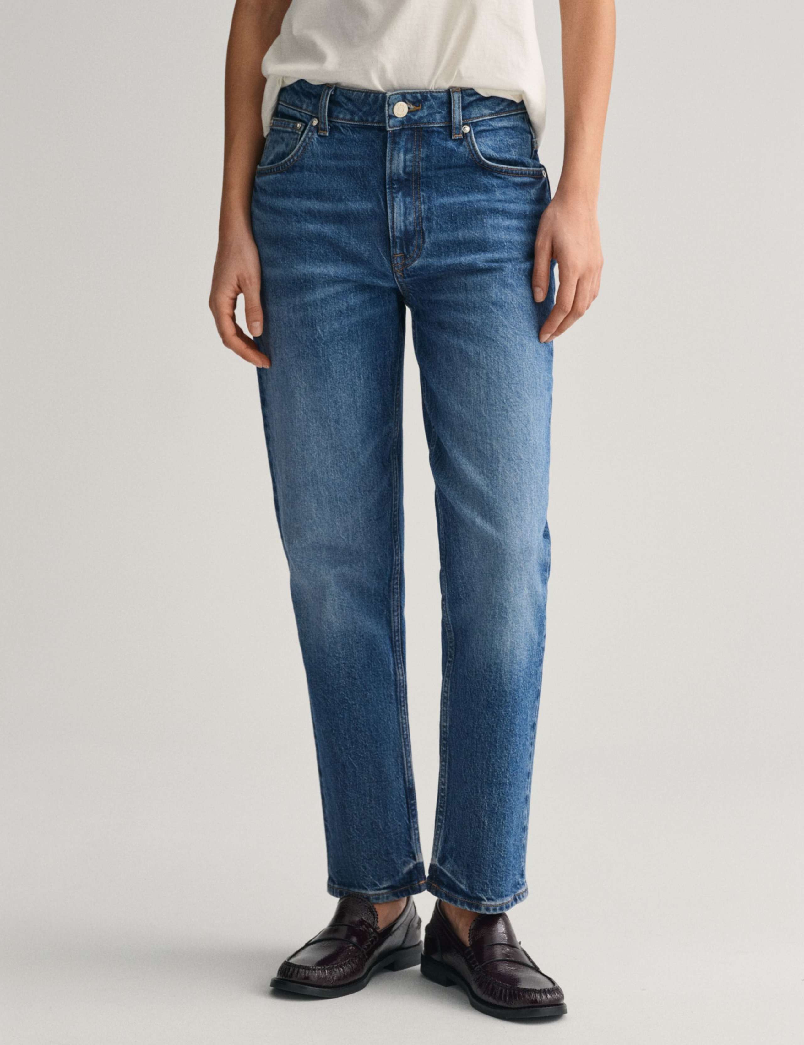 High Waisted Straight Leg Ankle Grazer Jeans 1 of 7