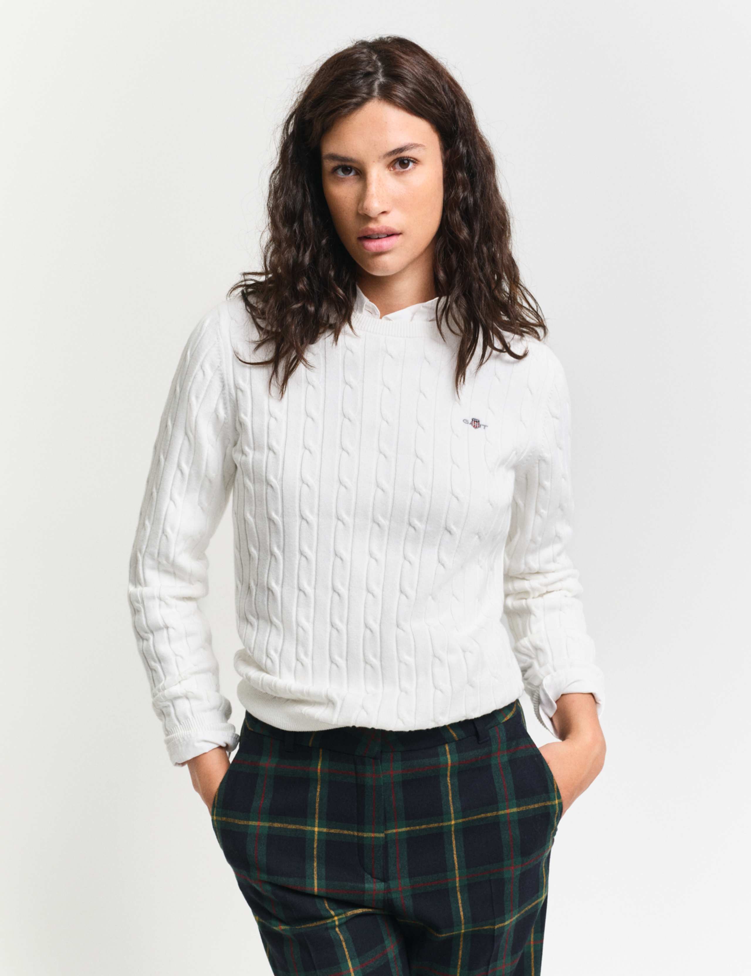 Cotton Rich Cable Knit Crew Neck Jumper 1 of 4