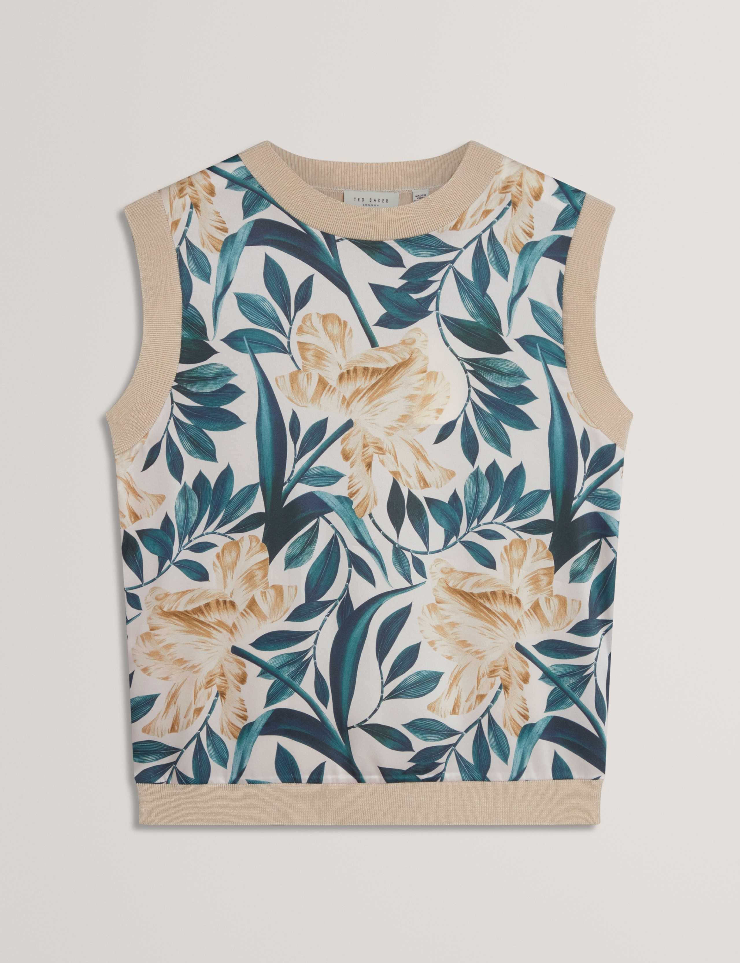 Floral Crew Neck Woven Front Vest Top 2 of 6