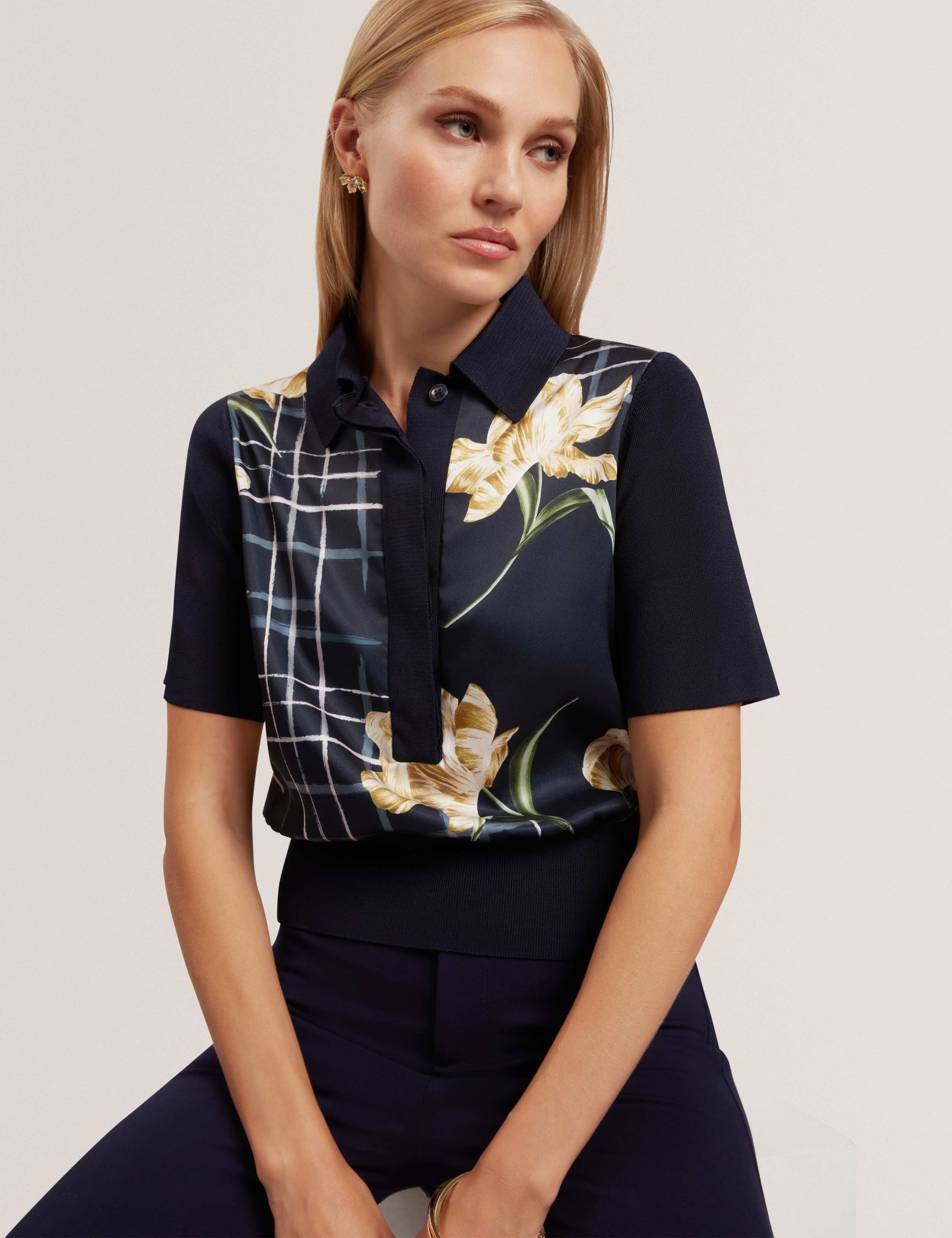 Floral Woven Front Polo Top 3 of 7
