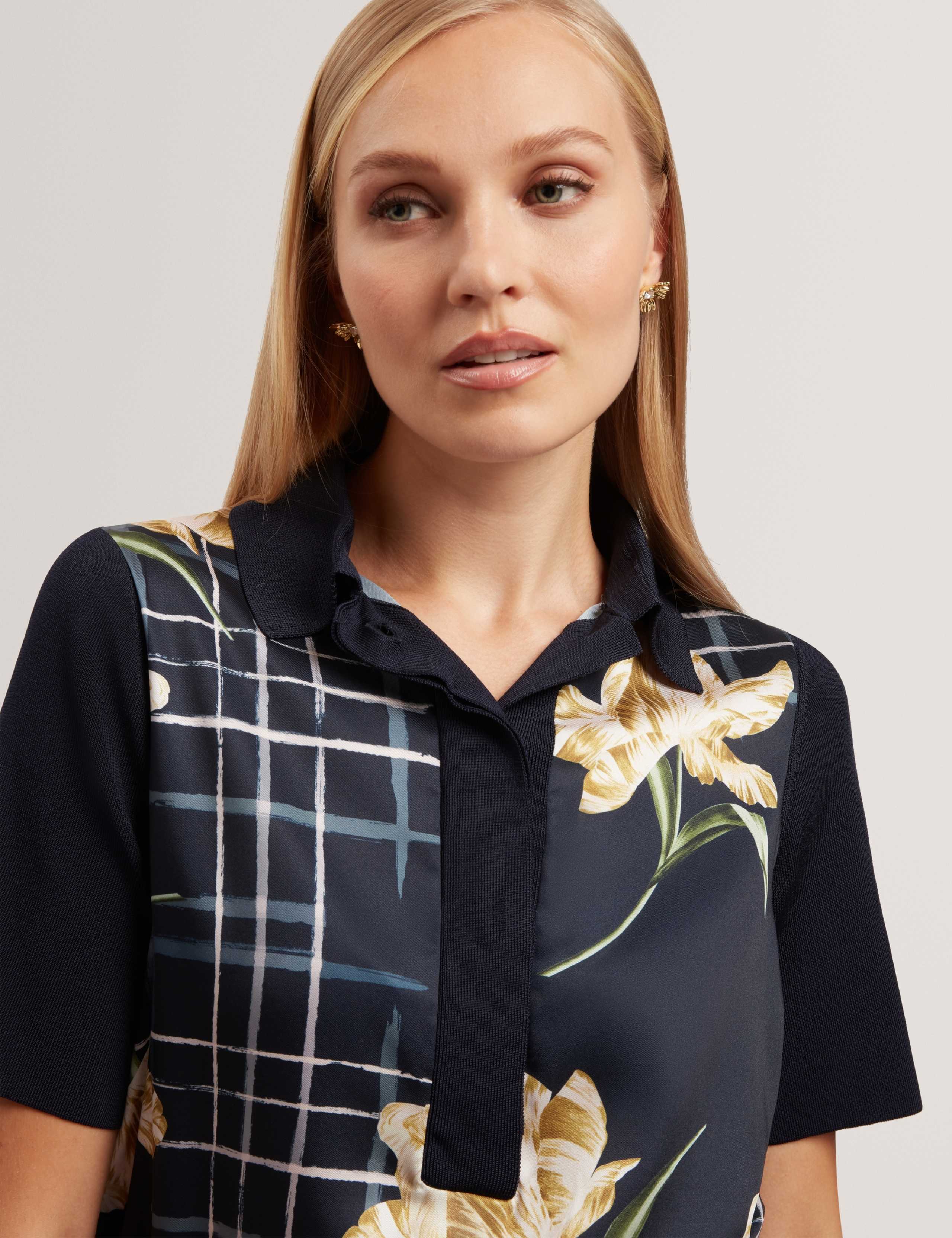 Floral Woven Front Polo Top 4 of 7
