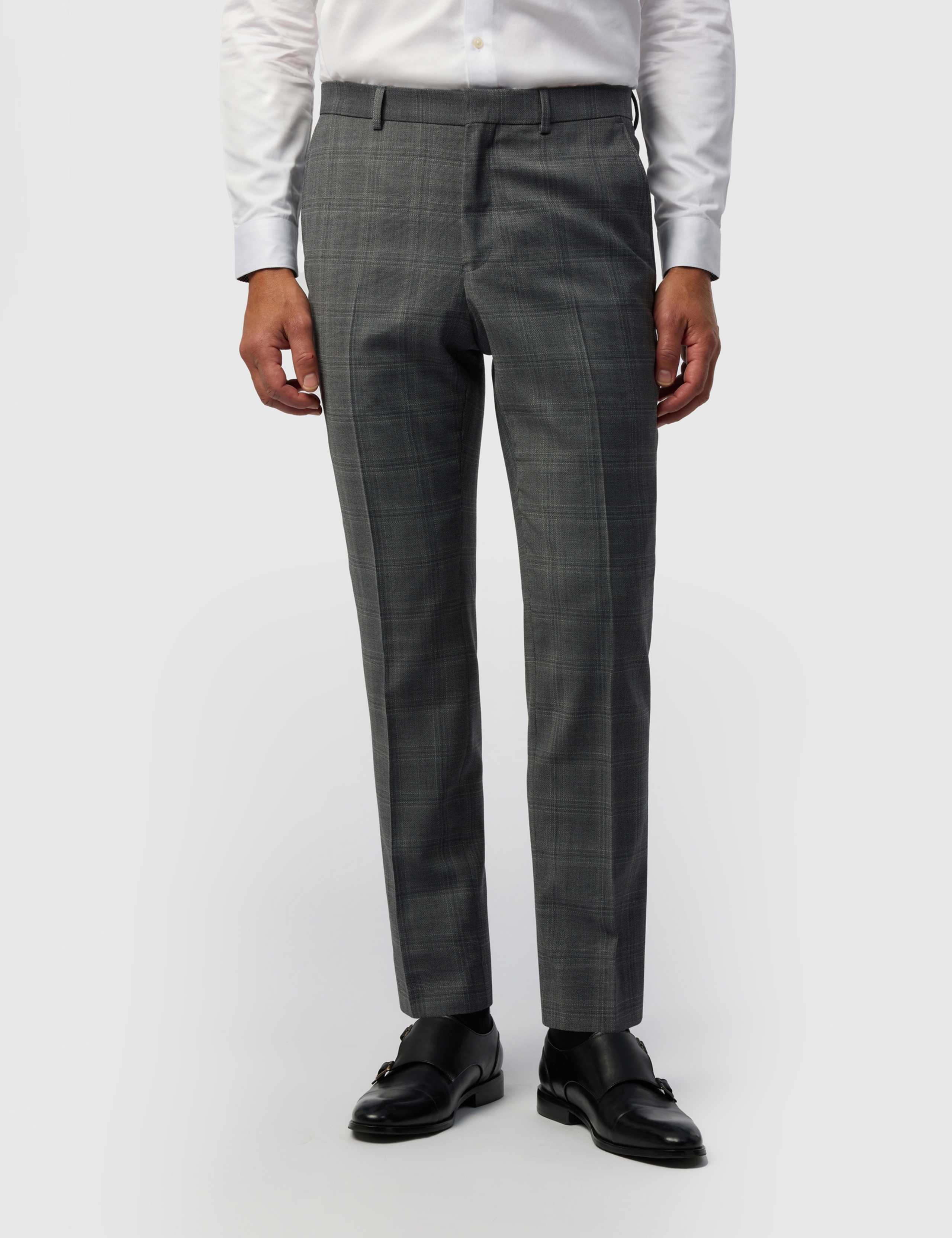 Tailored Fit Wool Blend Check Suit Trousers 1 of 3
