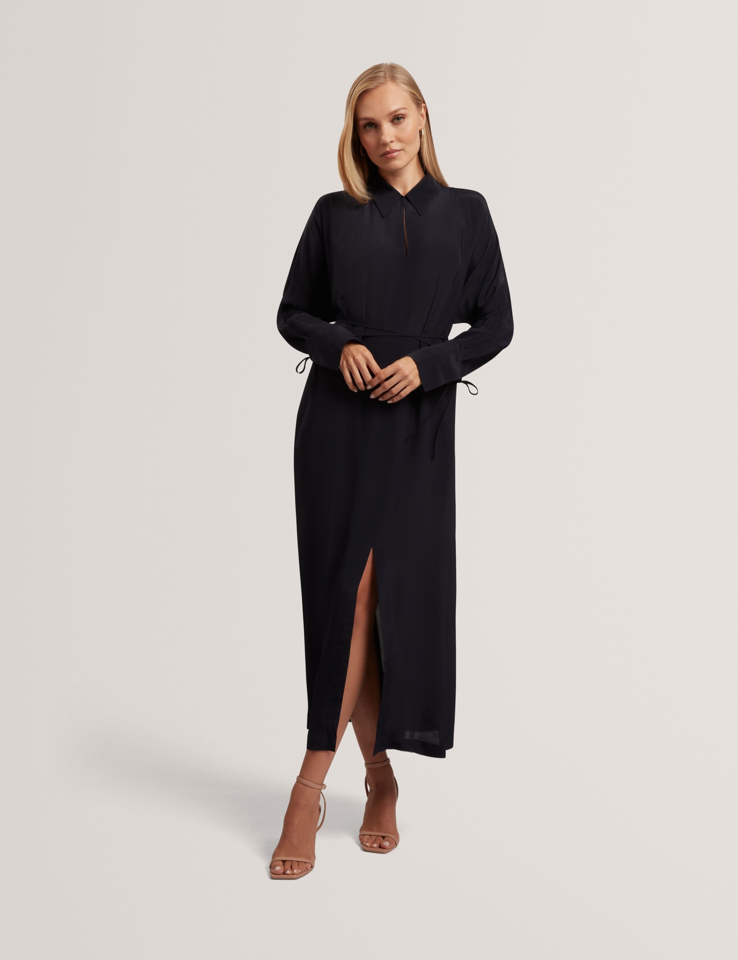 Crepe Tie Detail Midi Shirt Dress 1 of 7