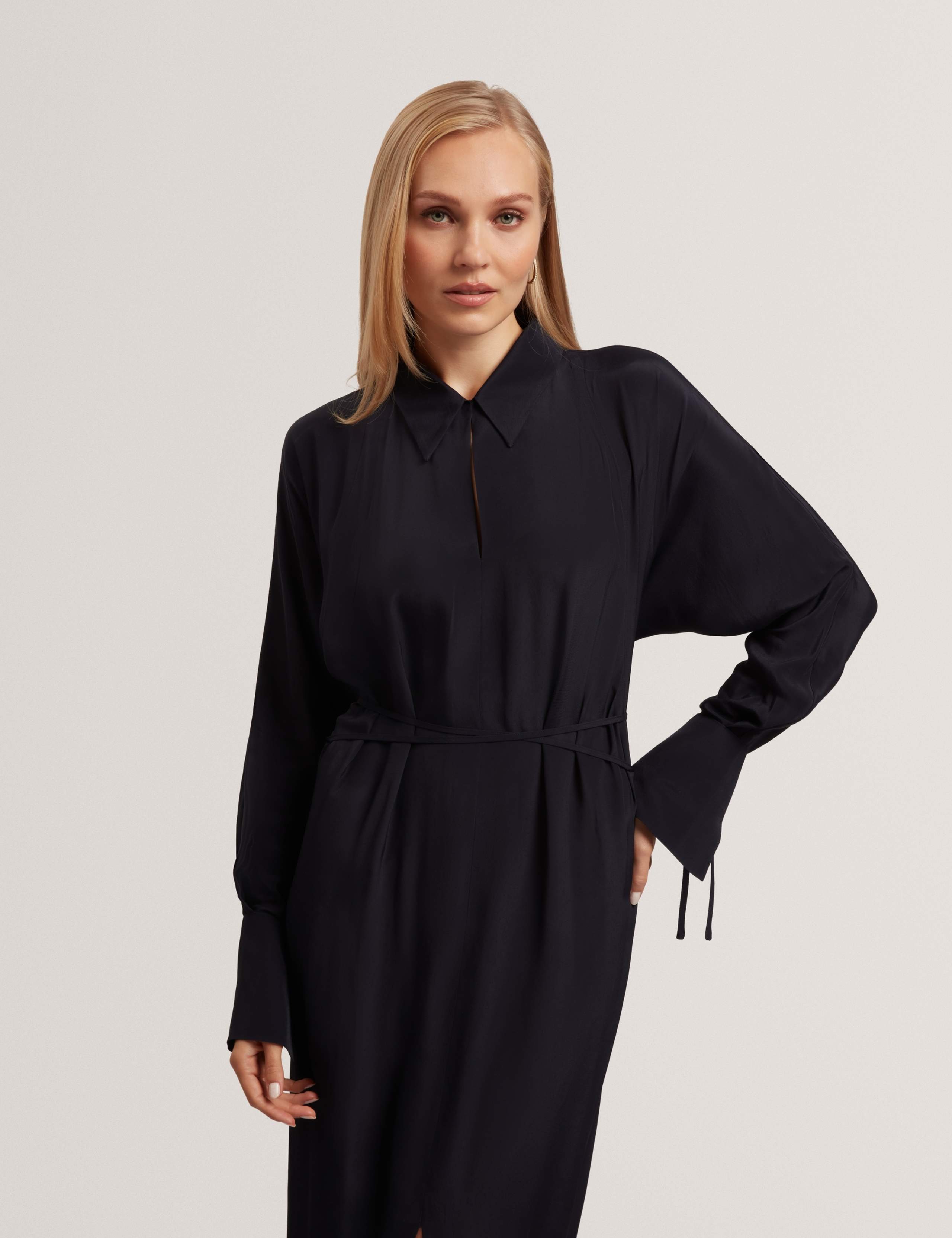 Crepe Tie Detail Midi Shirt Dress 3 of 7