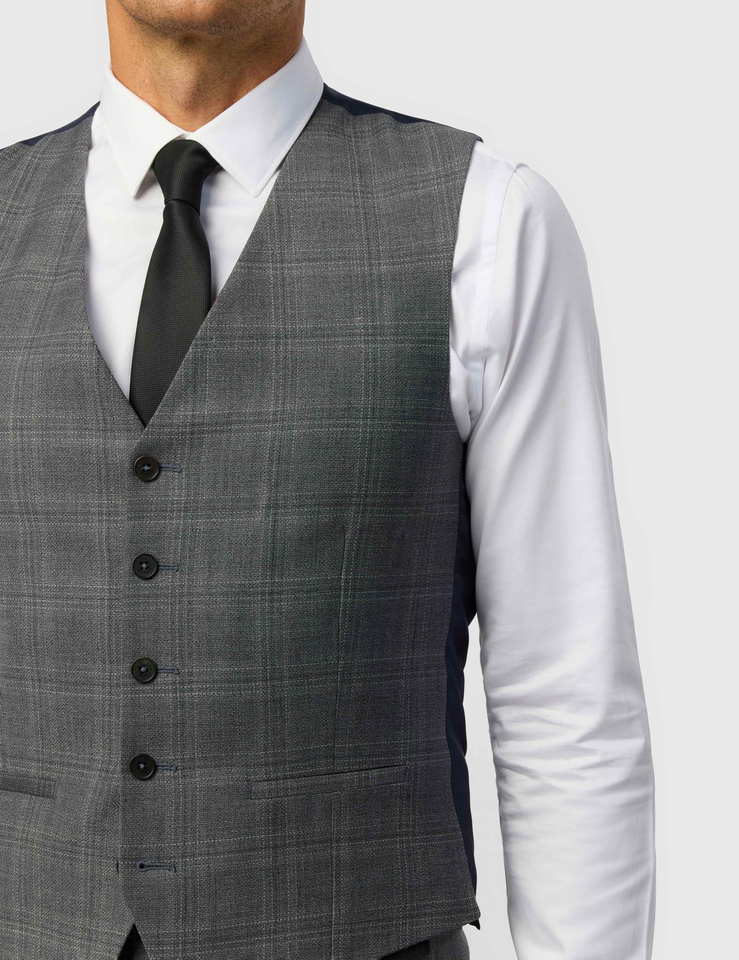 Tailored Fit Wool Blend Check Waistcoat 2 of 3