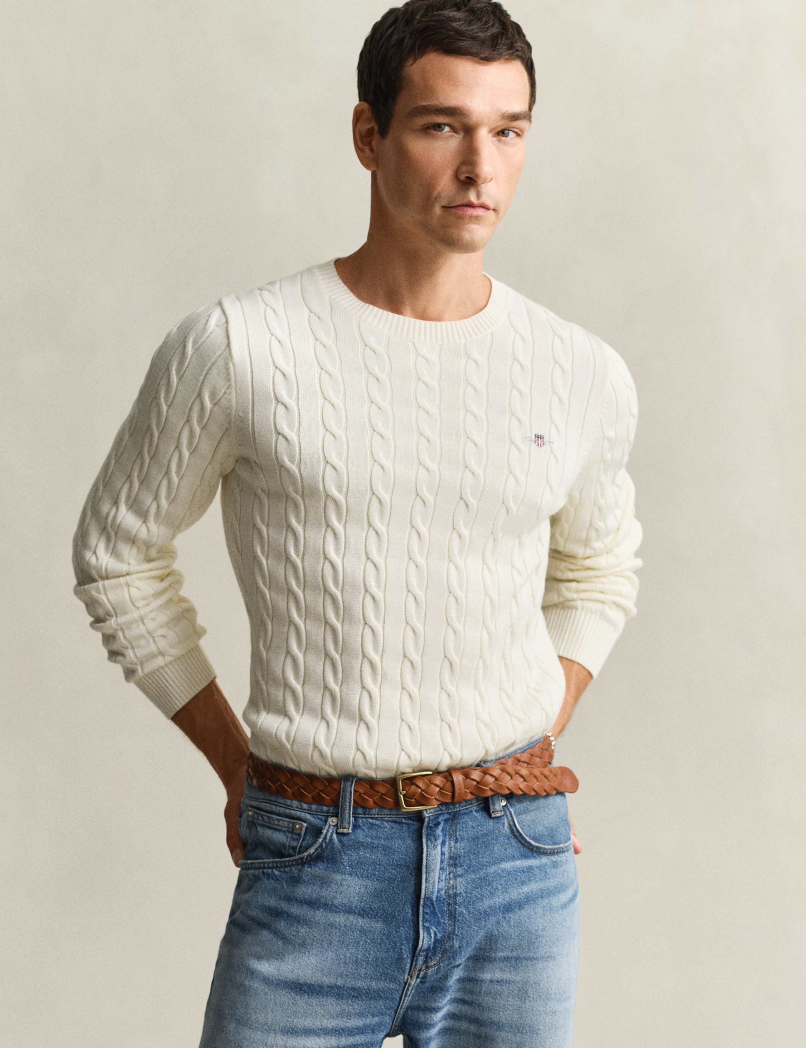 Pure Cotton Cable Crew Neck Jumper 1 of 4