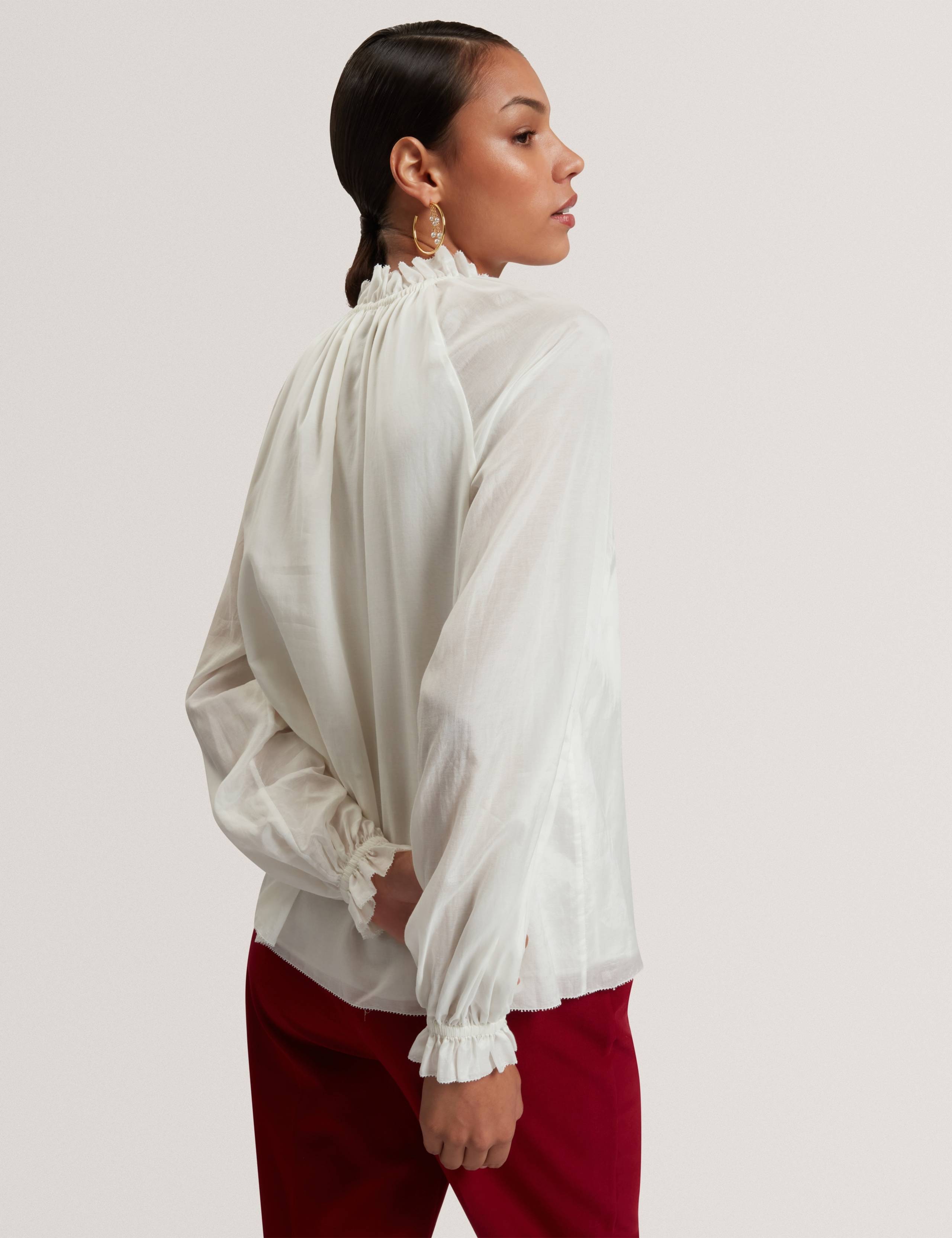 Cotton Blend Gathered Ruffle Blouse 5 of 7