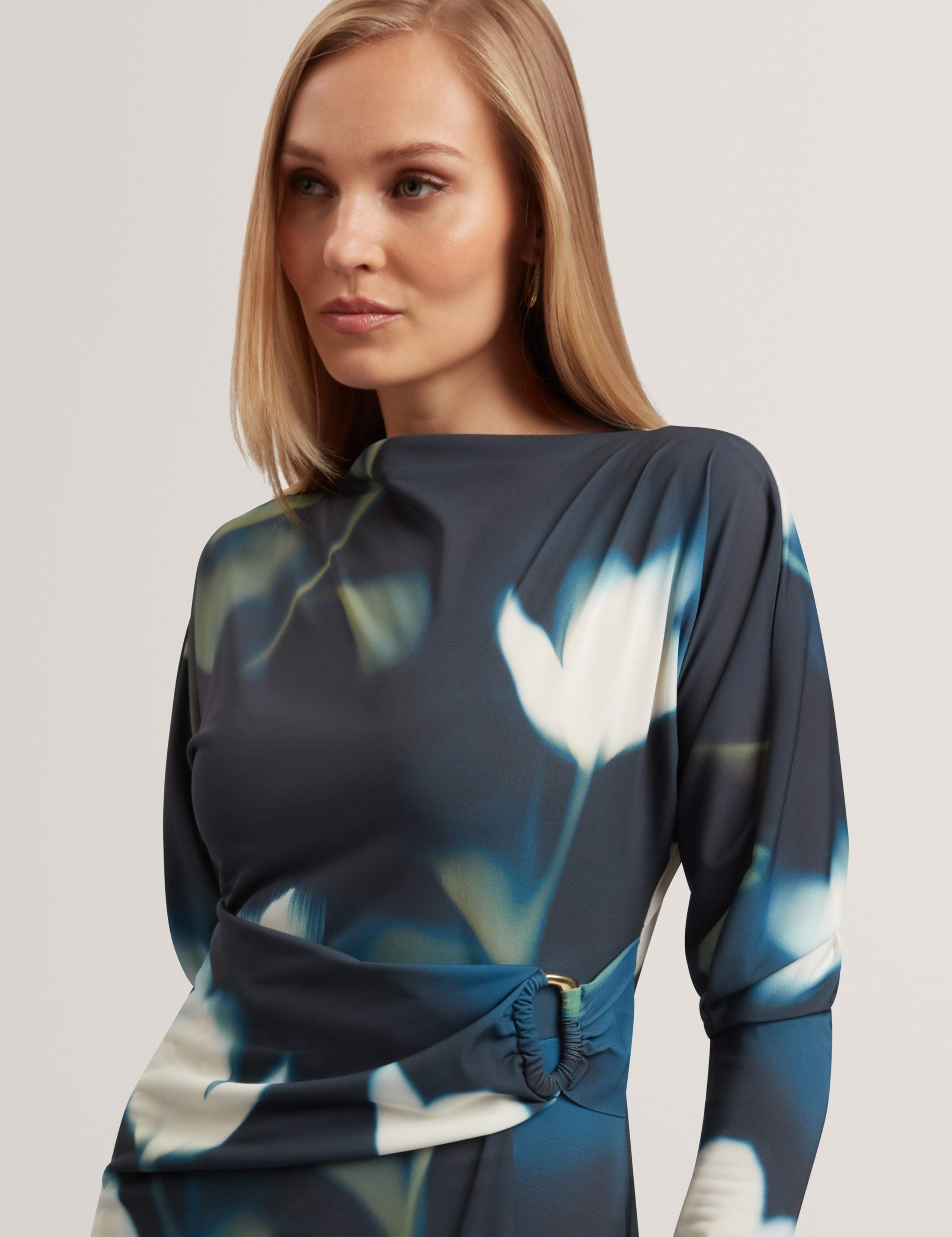 Jersey Floral Slash Neck Midi Wrap Dress 4 of 7