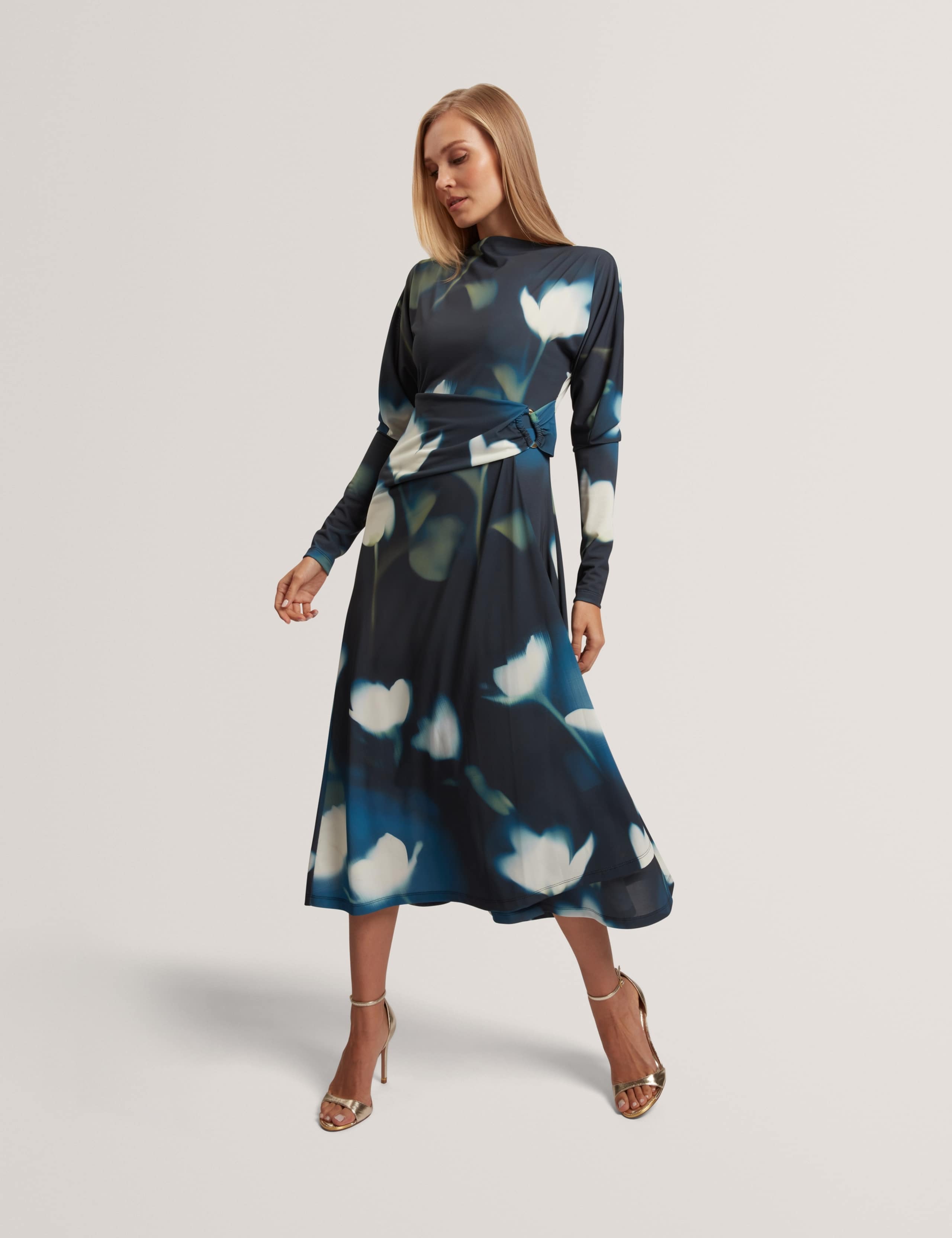 Jersey Floral Slash Neck Midi Wrap Dress 5 of 7