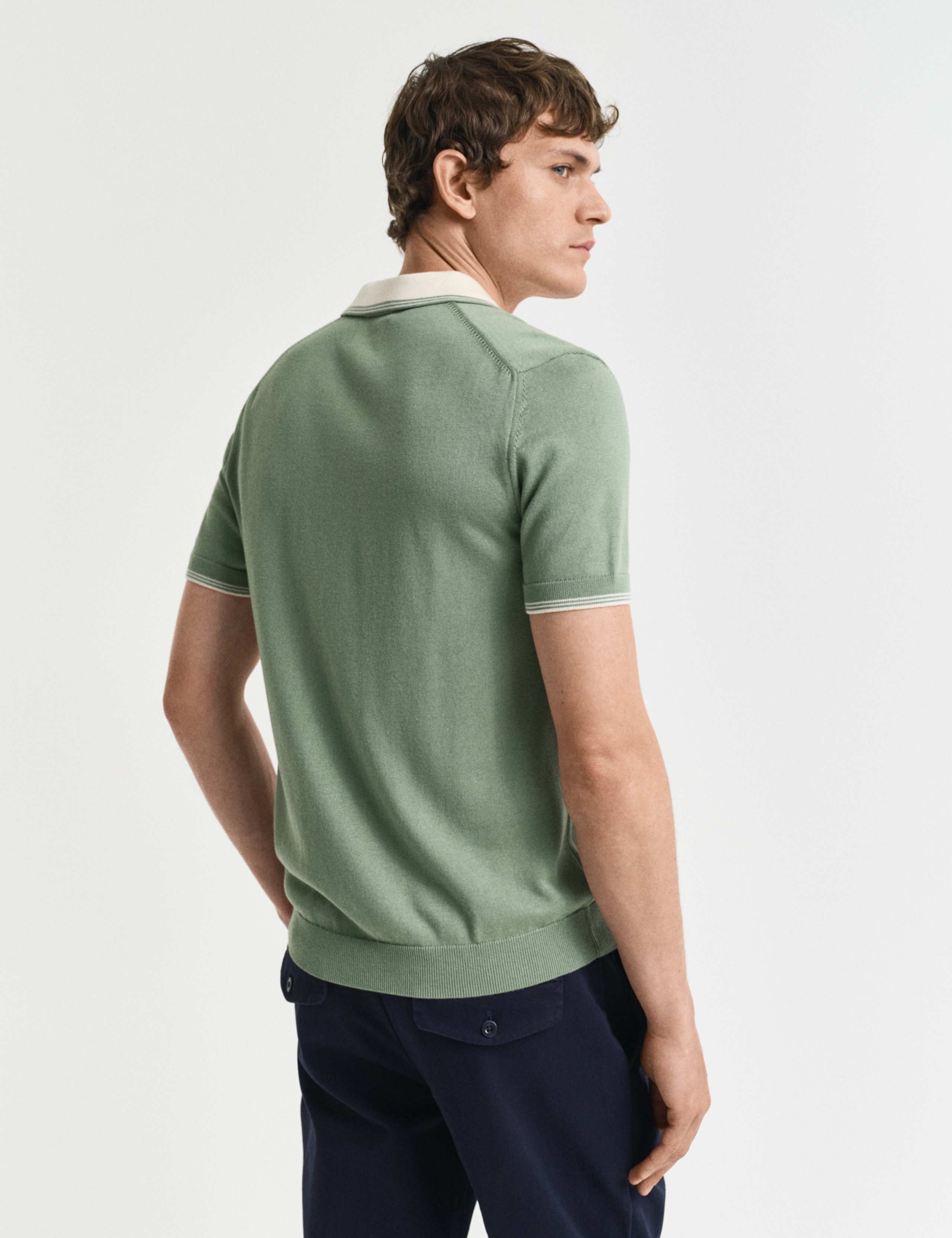 Cotton Modal Tipped Collar Polo Shirt 3 of 4