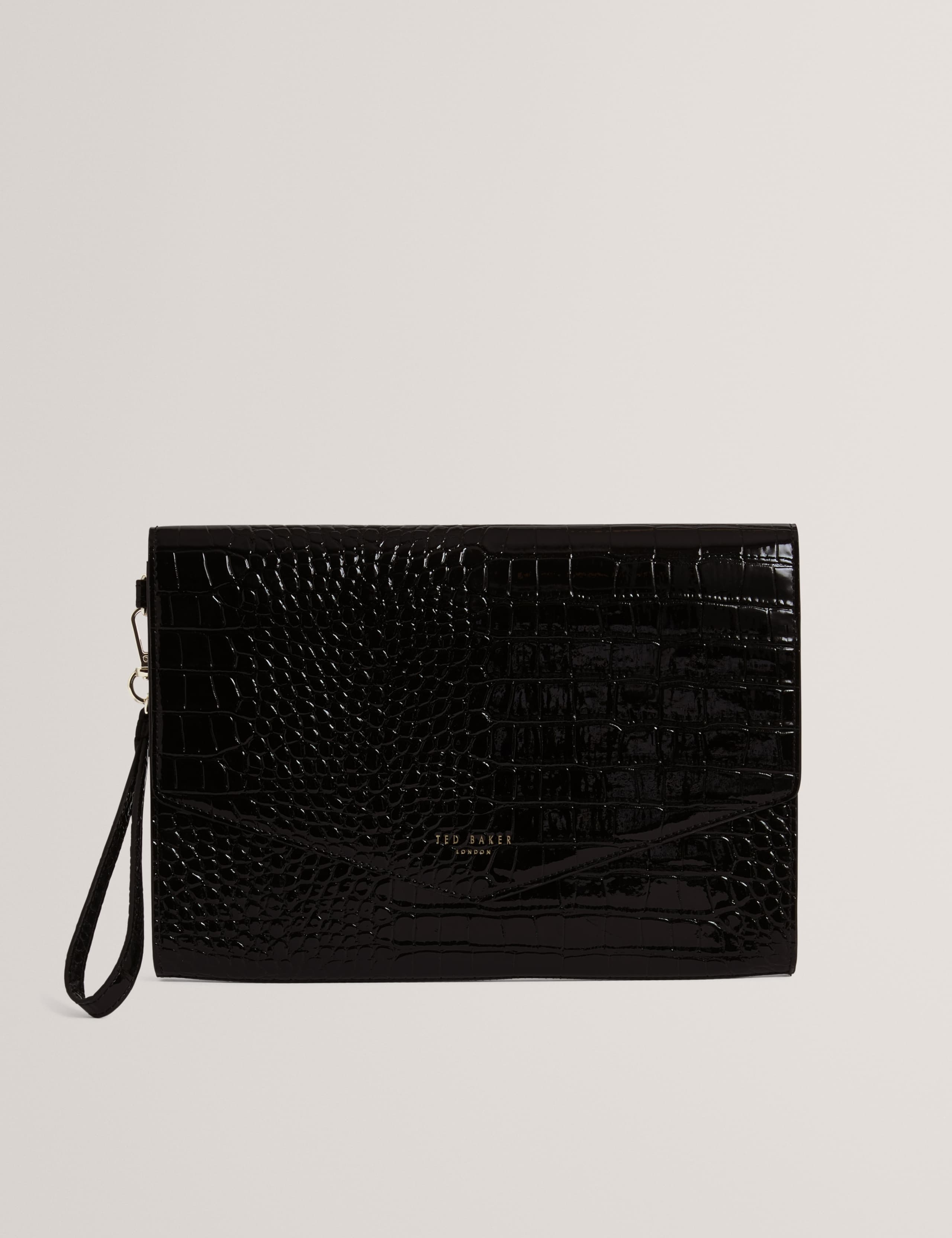 Patent Faux Leather Croc Effect Clutch Bag 1 of 4