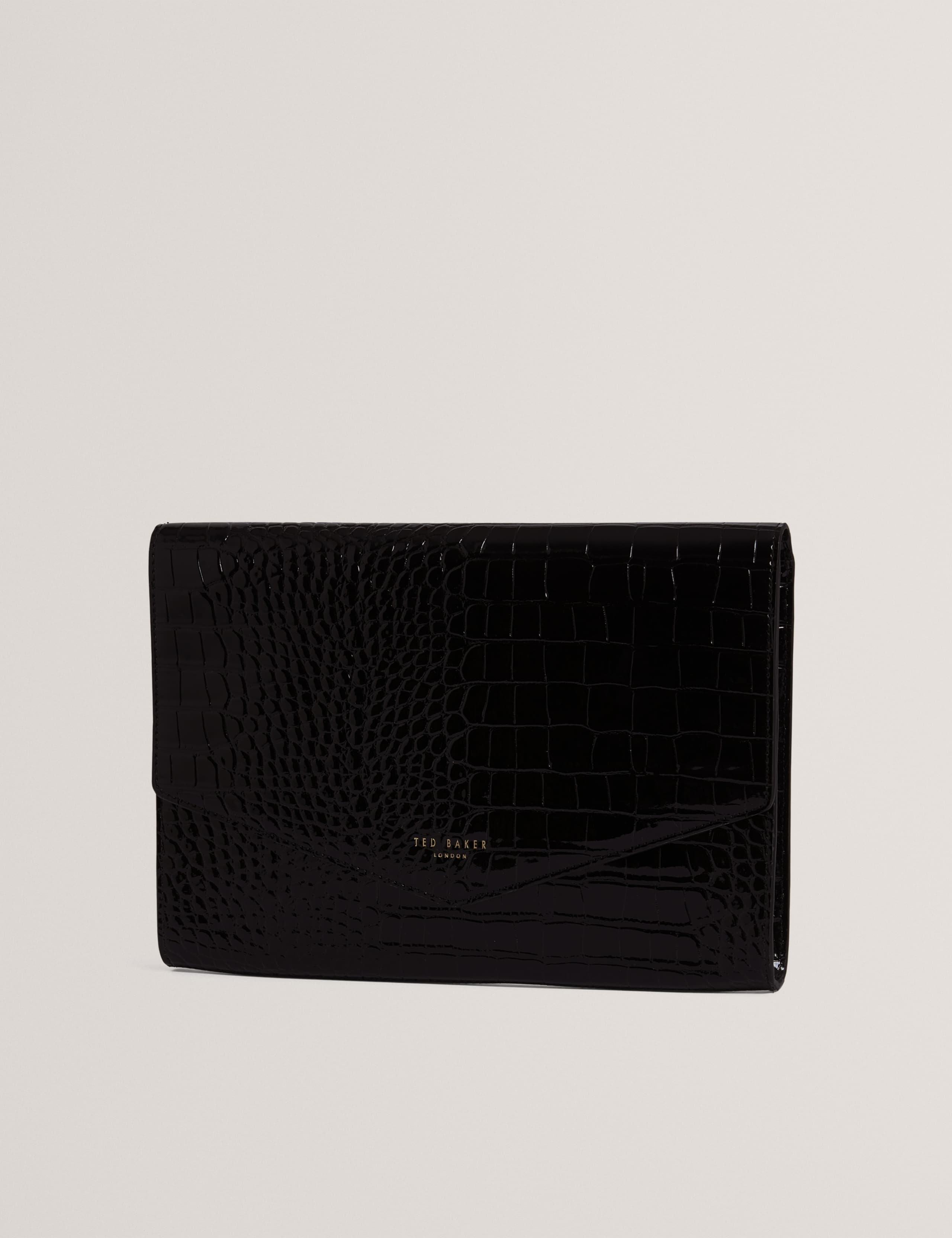 Patent Faux Leather Croc Effect Clutch Bag 4 of 4