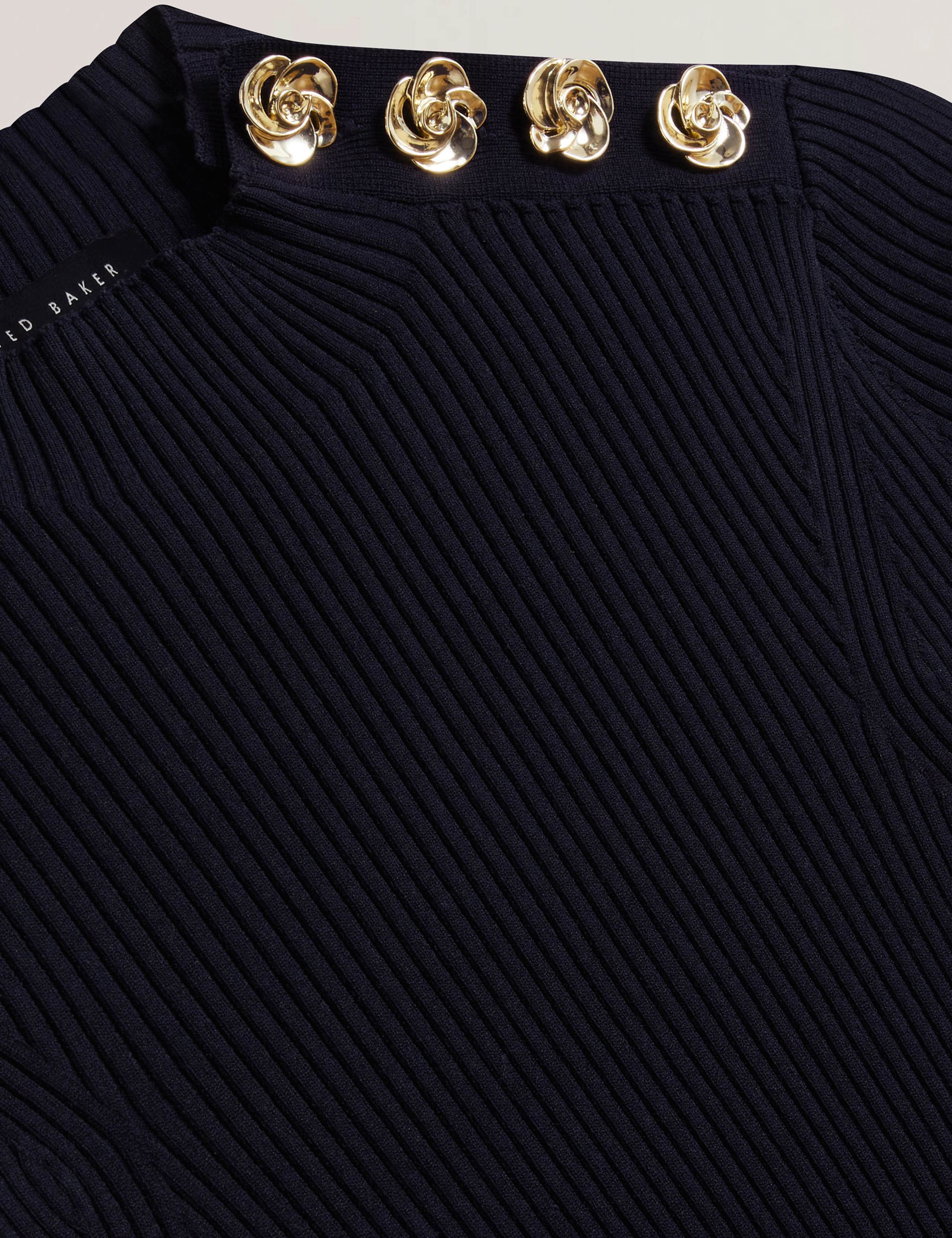 Ribbed High Neck Button Detail Top 6 of 6
