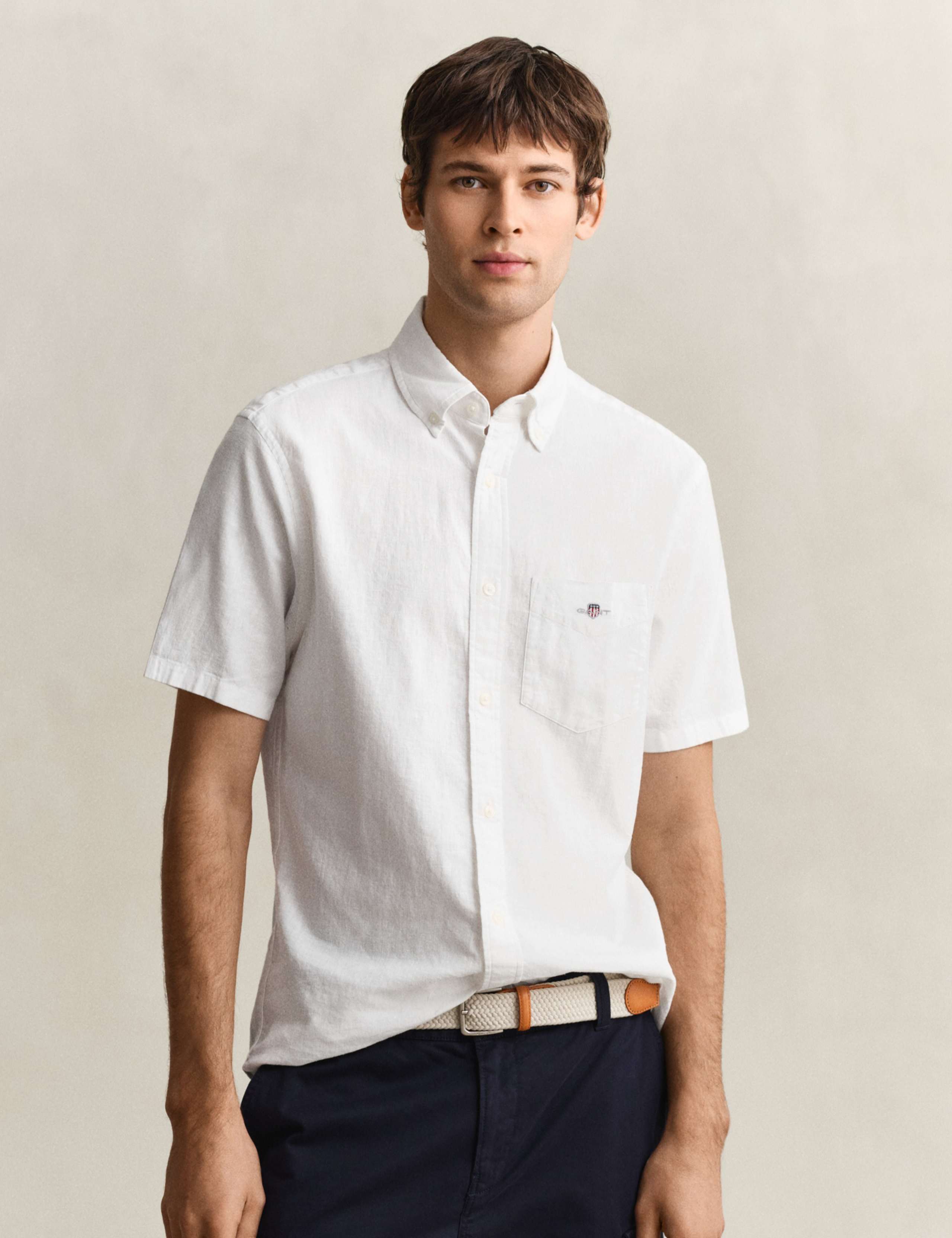 Regular Fit Linen Rich Short Sleeve Shirt 1 of 7