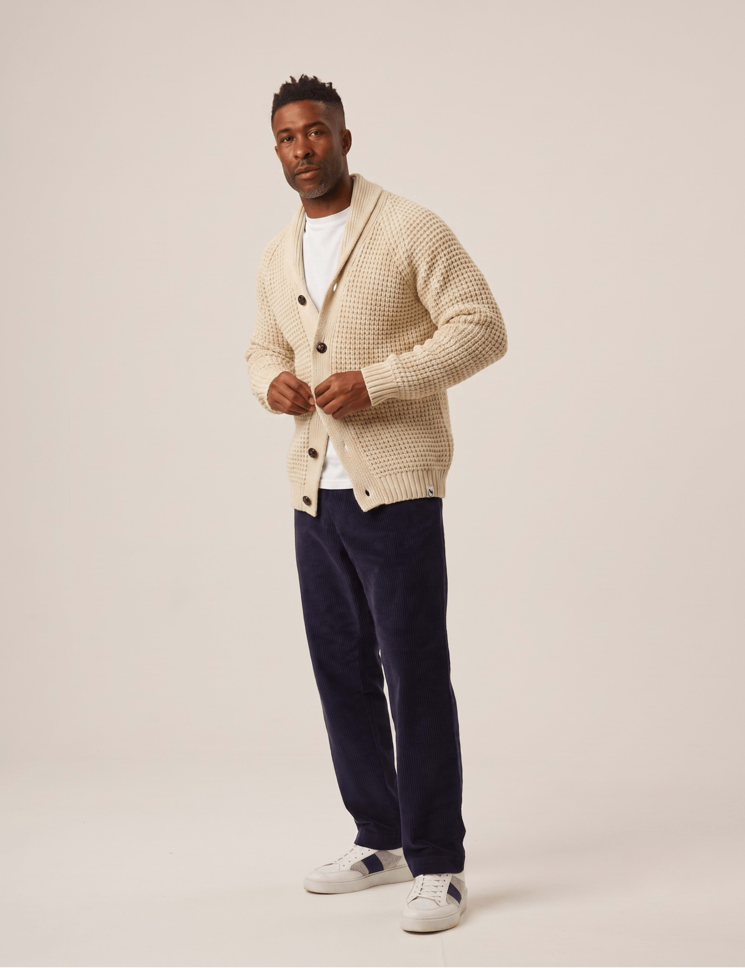 Pure Wool Waffle Shawl Neck Cardigan 2 of 6