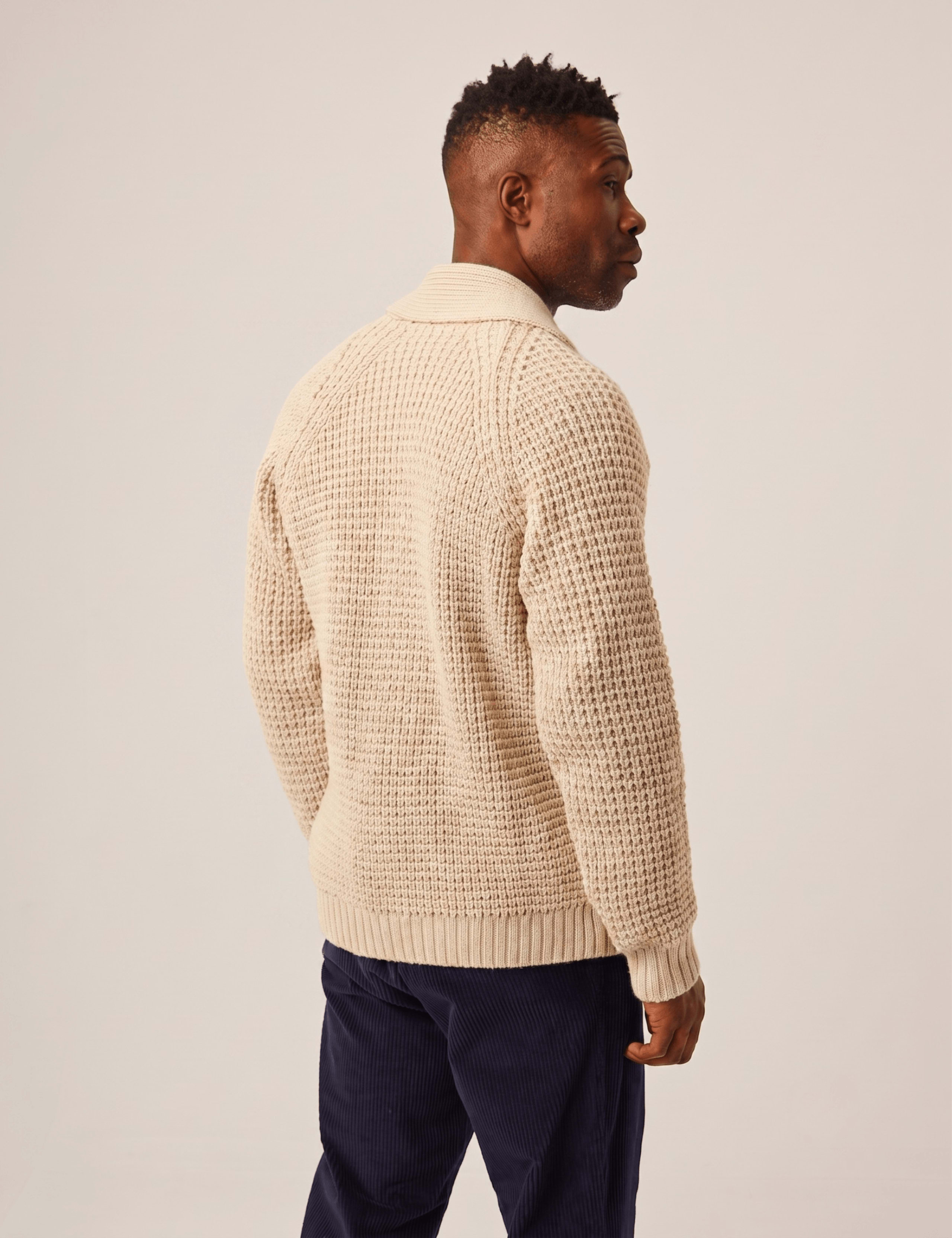 Pure Wool Waffle Shawl Neck Cardigan 3 of 6