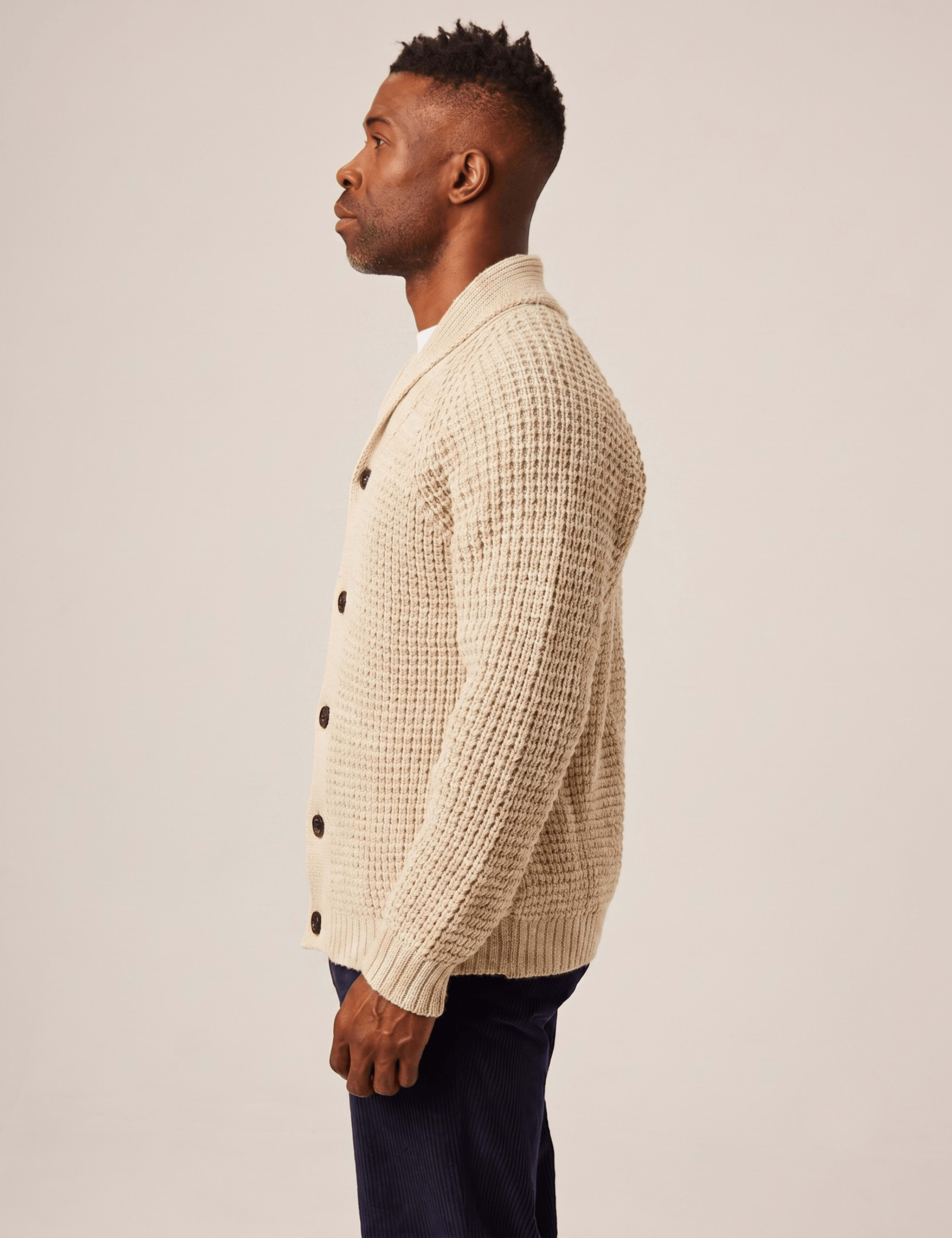 Pure Wool Waffle Shawl Neck Cardigan 4 of 6