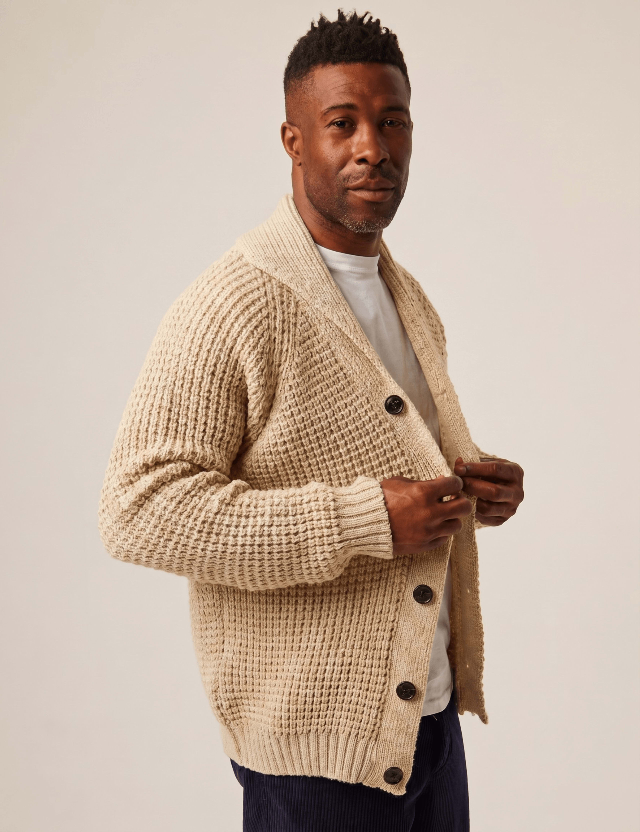 Pure Wool Waffle Shawl Neck Cardigan 5 of 6