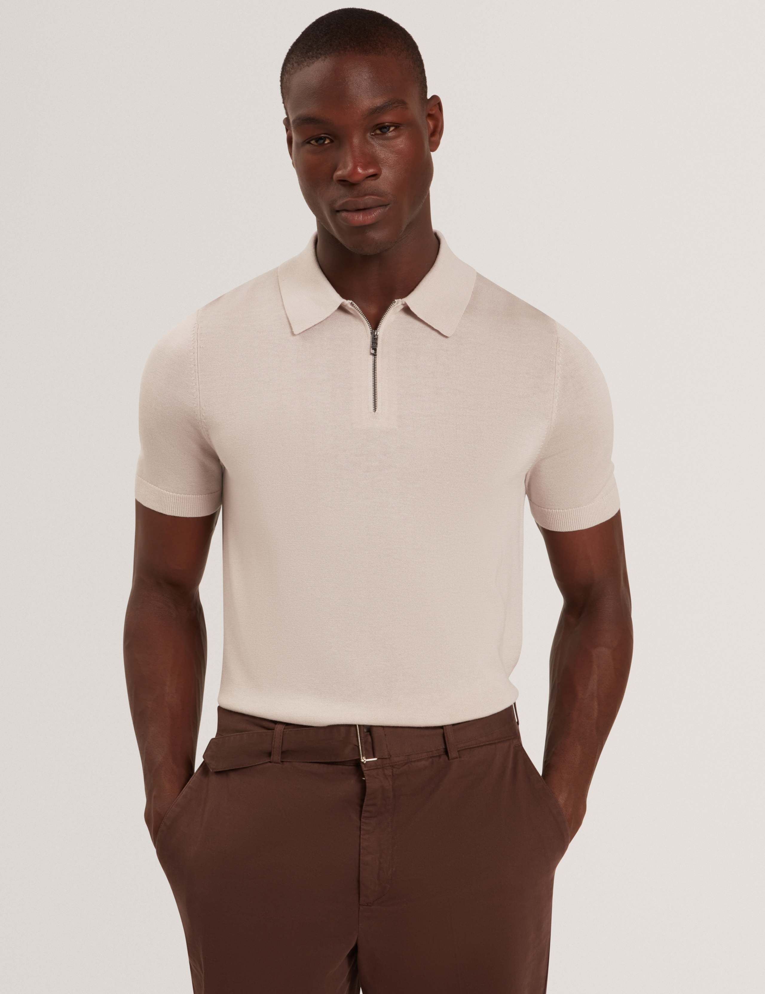 Lyocell Rich Half Zip Knitted Polo Shirt 1 of 6