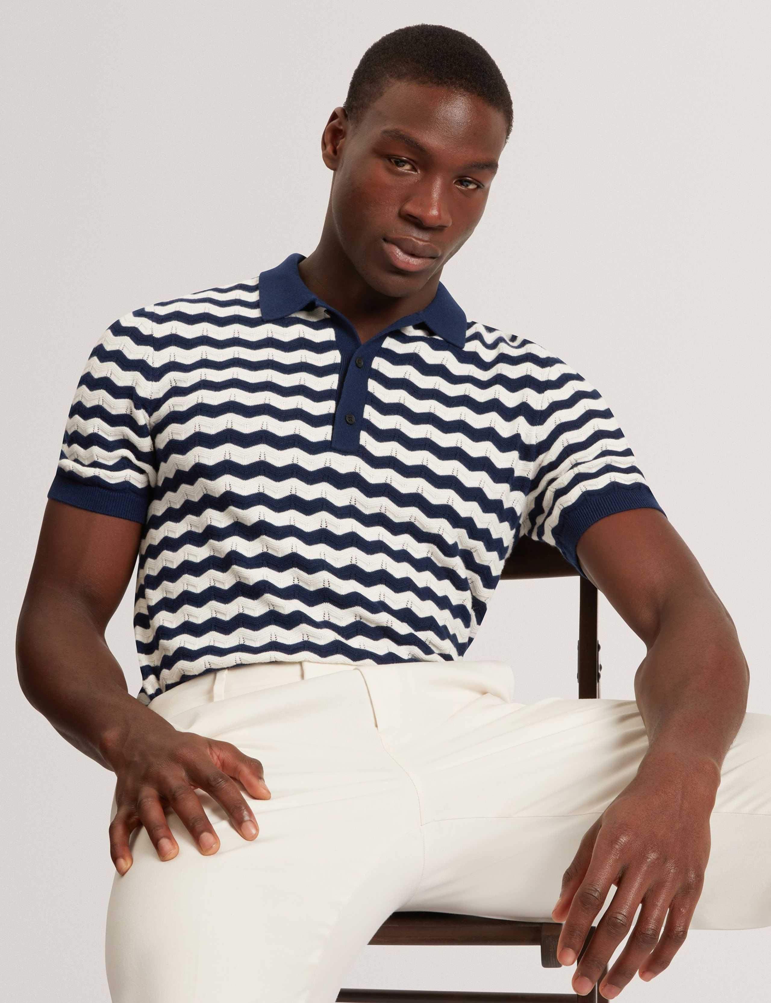 Wool Blend Striped Polo Shirt with Silk 3 of 7