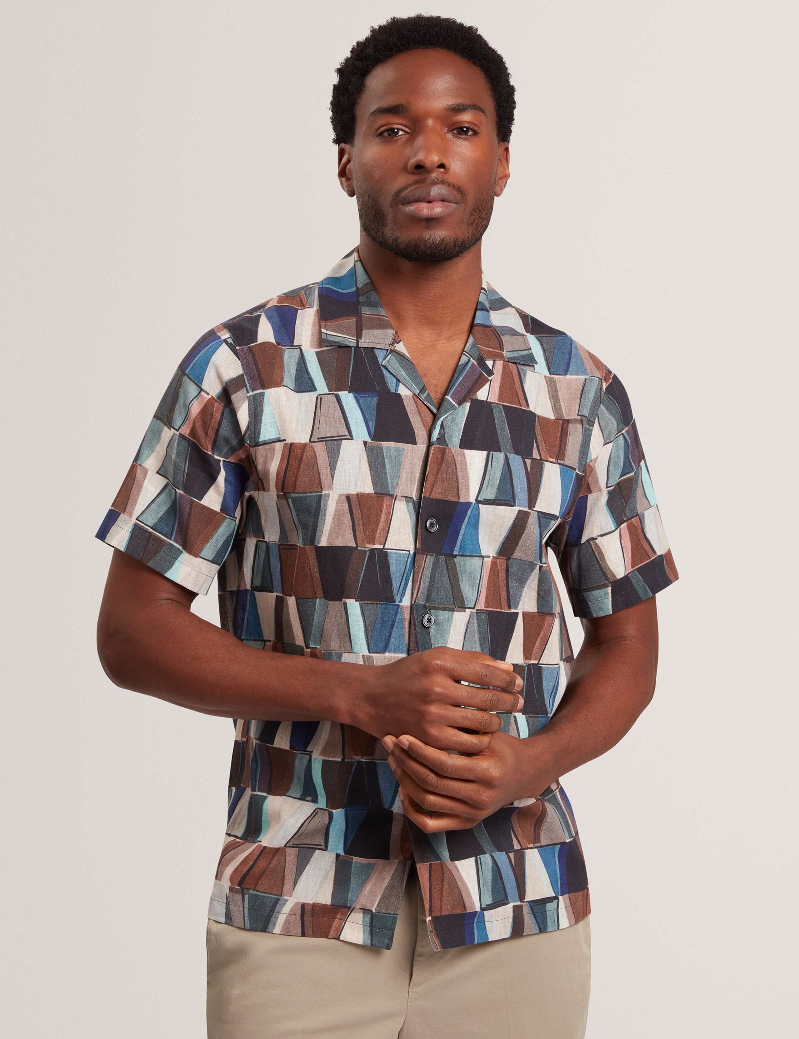 Regular Fit Cotton Linen Blend Geo Shirt 1 of 6