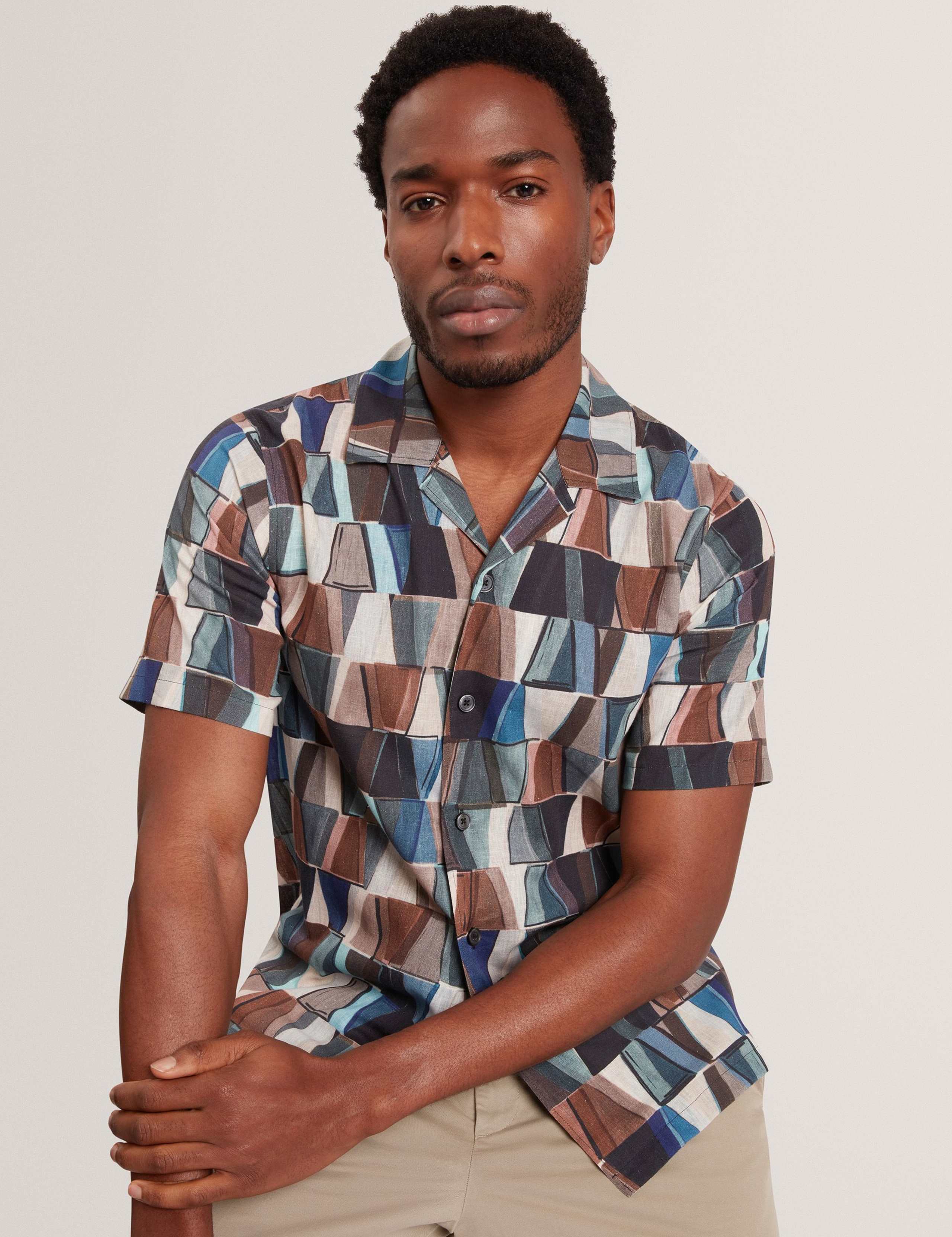 Regular Fit Cotton Linen Blend Geo Shirt 3 of 6