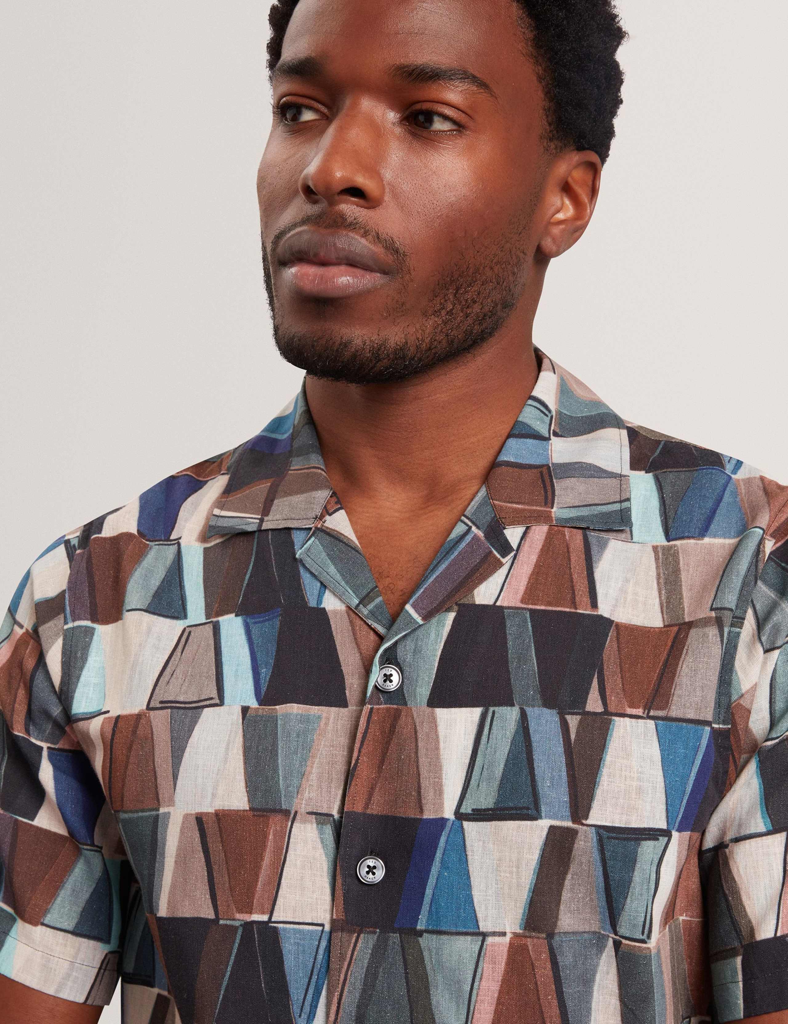 Regular Fit Cotton Linen Blend Geo Shirt 4 of 6