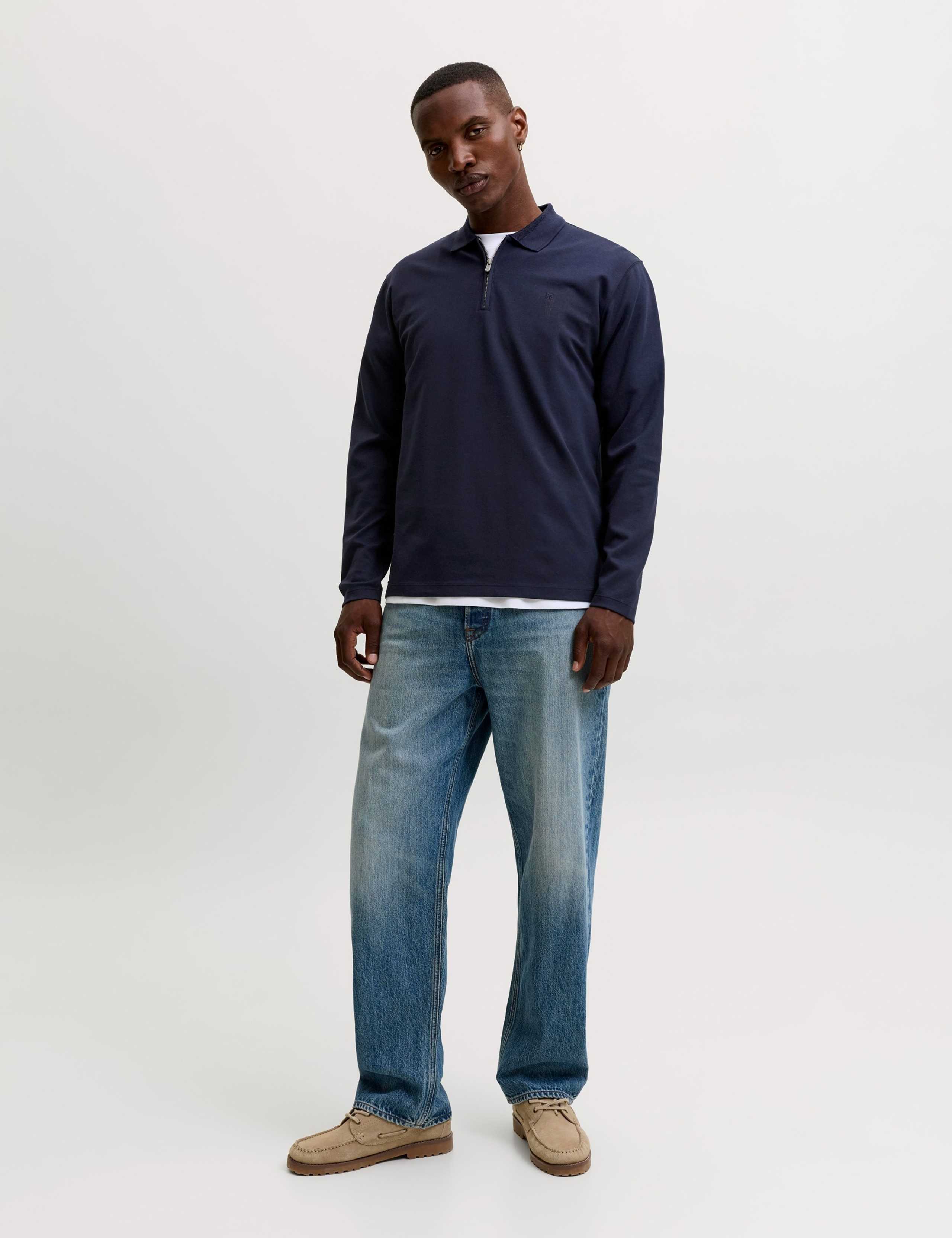 Cotton Blend Half Zip Long Sleeve Polo Shirt 2 of 7