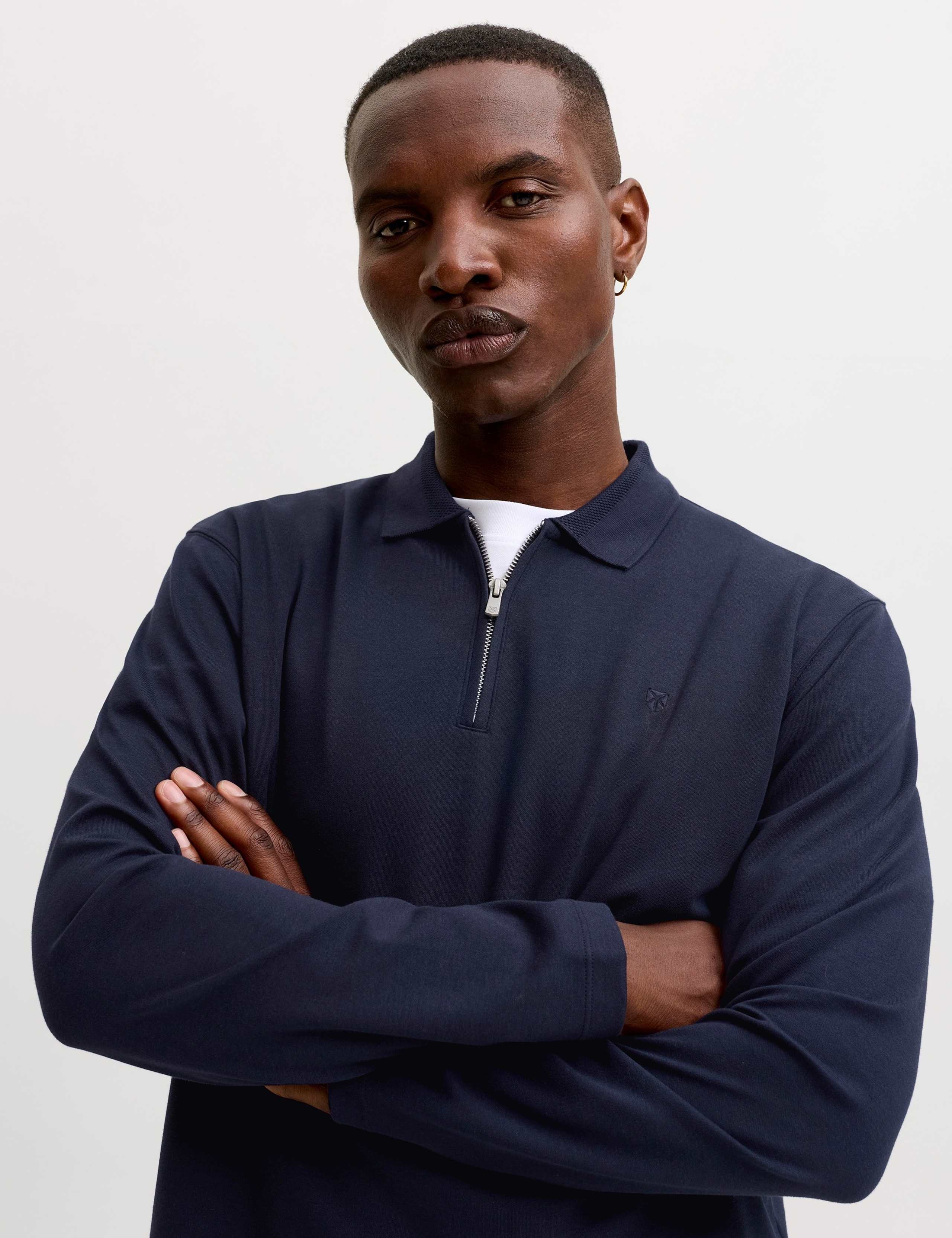 Cotton Blend Half Zip Long Sleeve Polo Shirt 4 of 7
