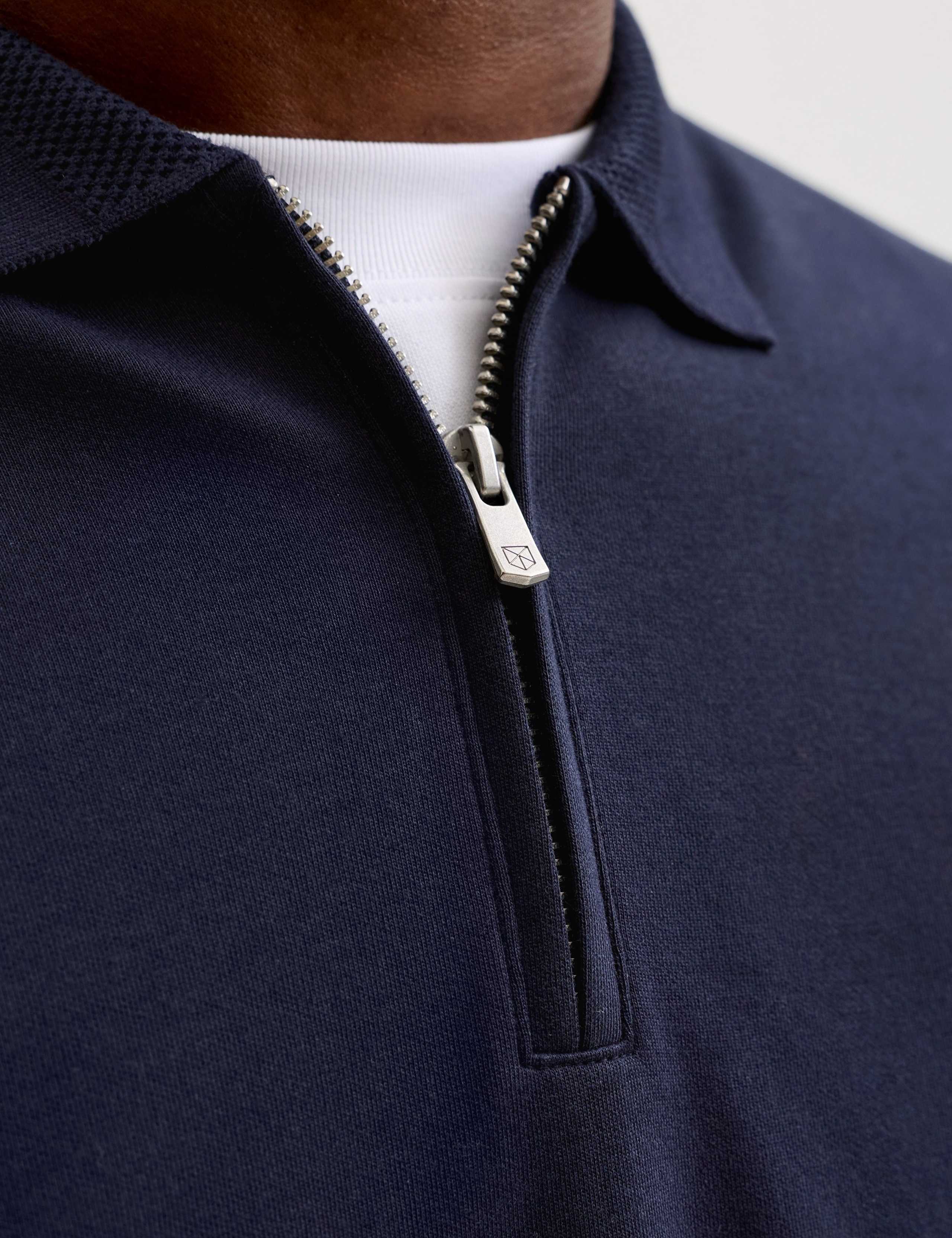 Cotton Blend Half Zip Long Sleeve Polo Shirt 6 of 7