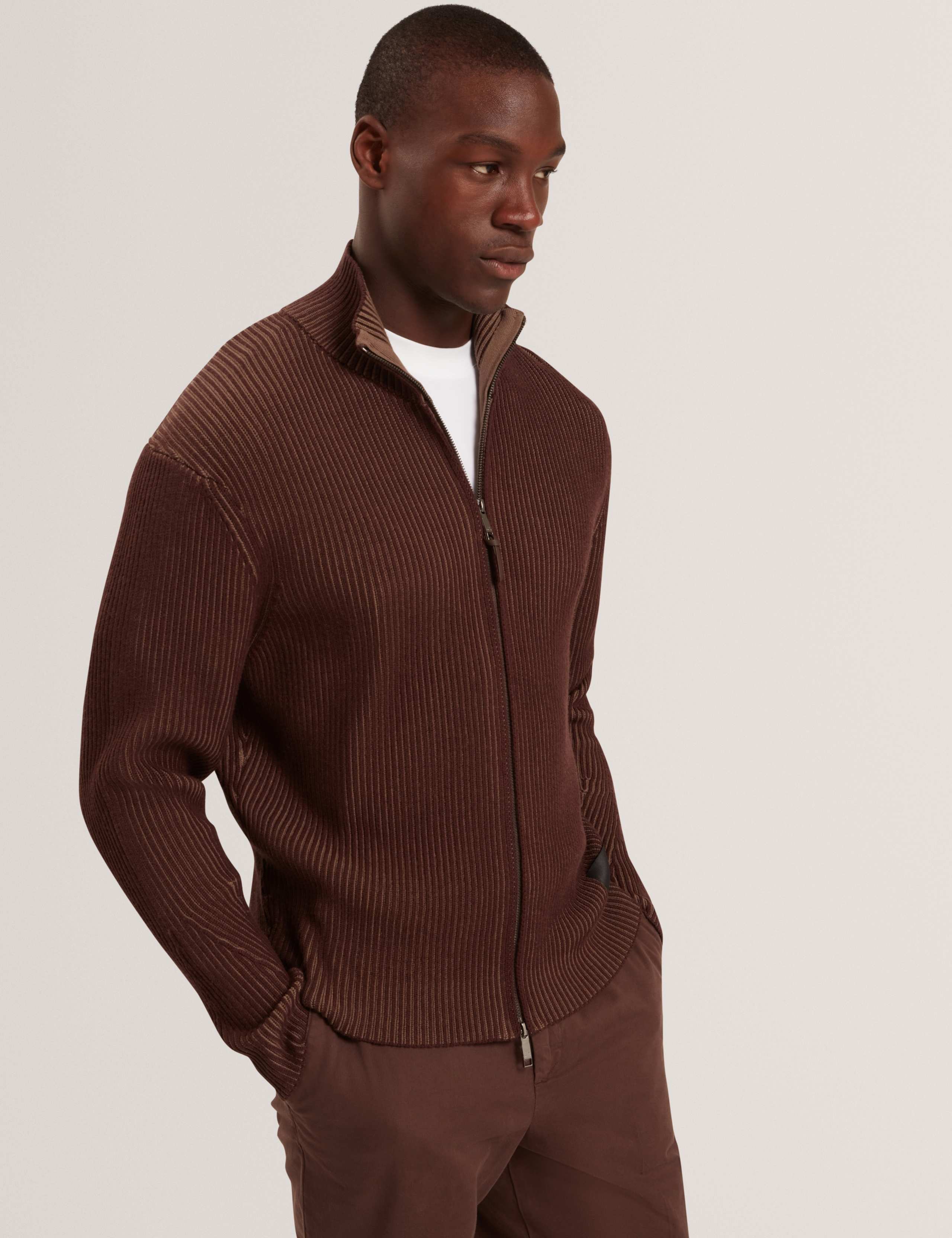 Textured Funnel Neck Knitted Jacket 1 of 7