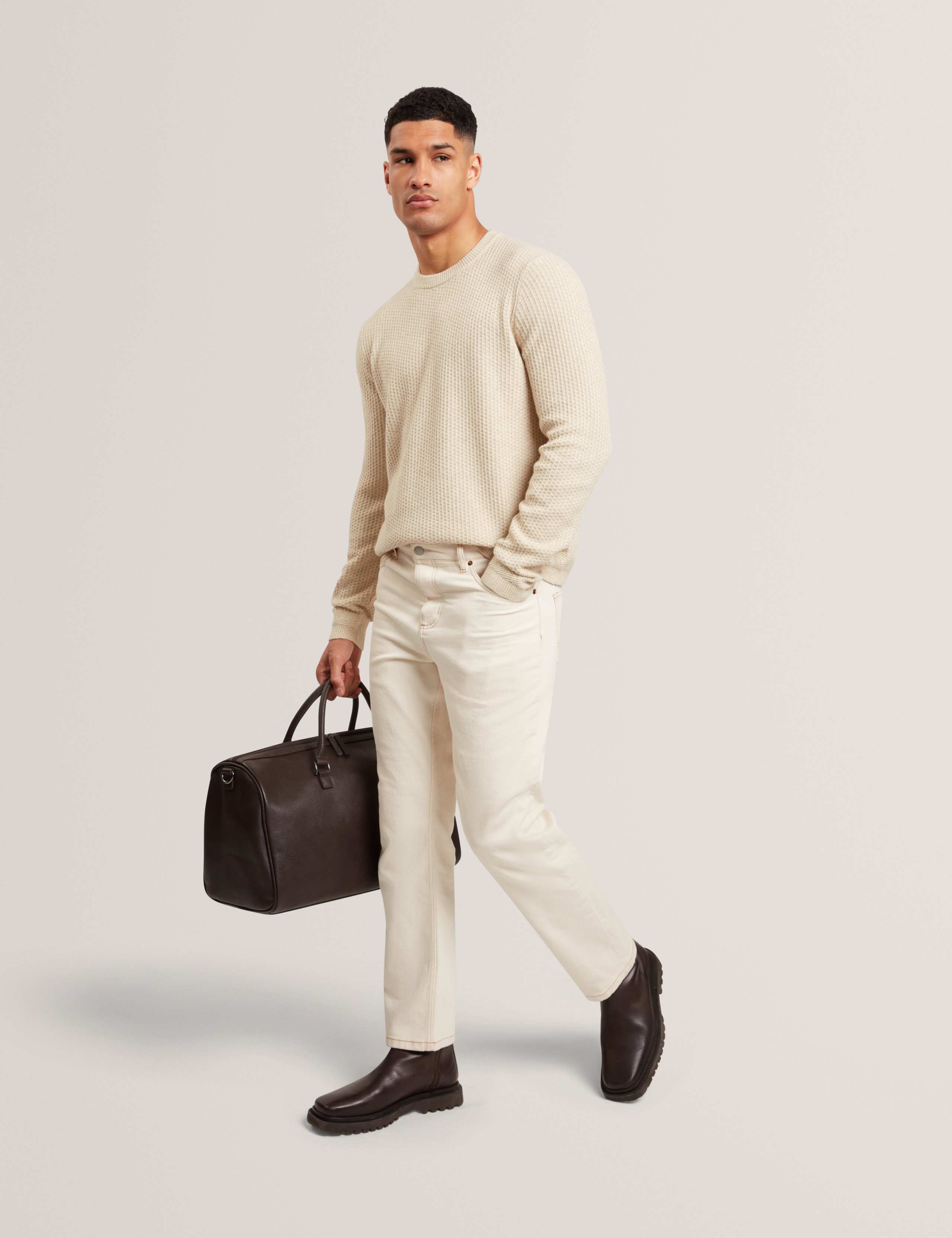 Cotton Blend Textured Crew Neck Jumper 3 of 6